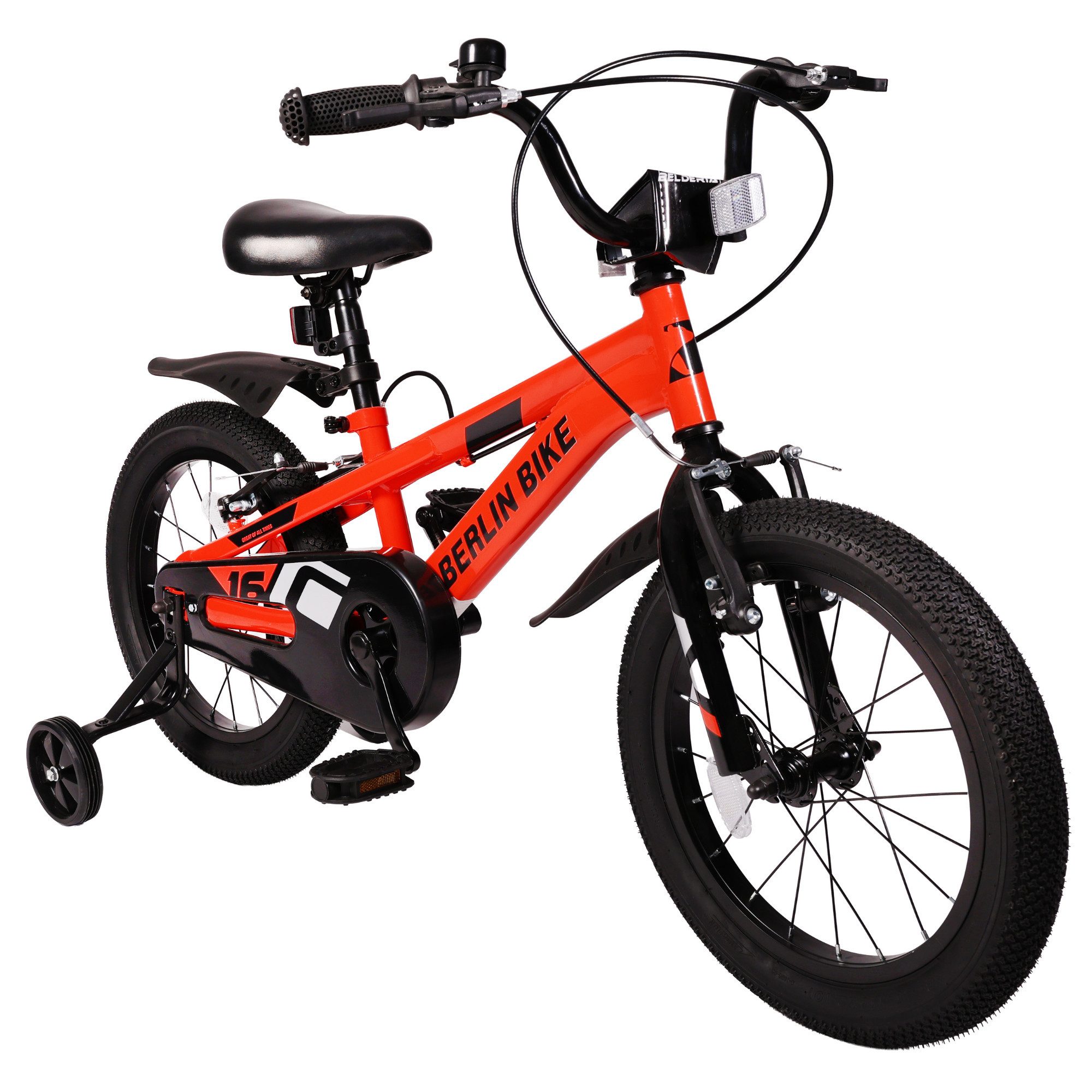 BERLIN BIKE Kinderfahrrad Cross 16 Zoll für Jungen und Mädchen mit Stützräder, 1 Gang, Spielerisch Balance und Motorik fördern