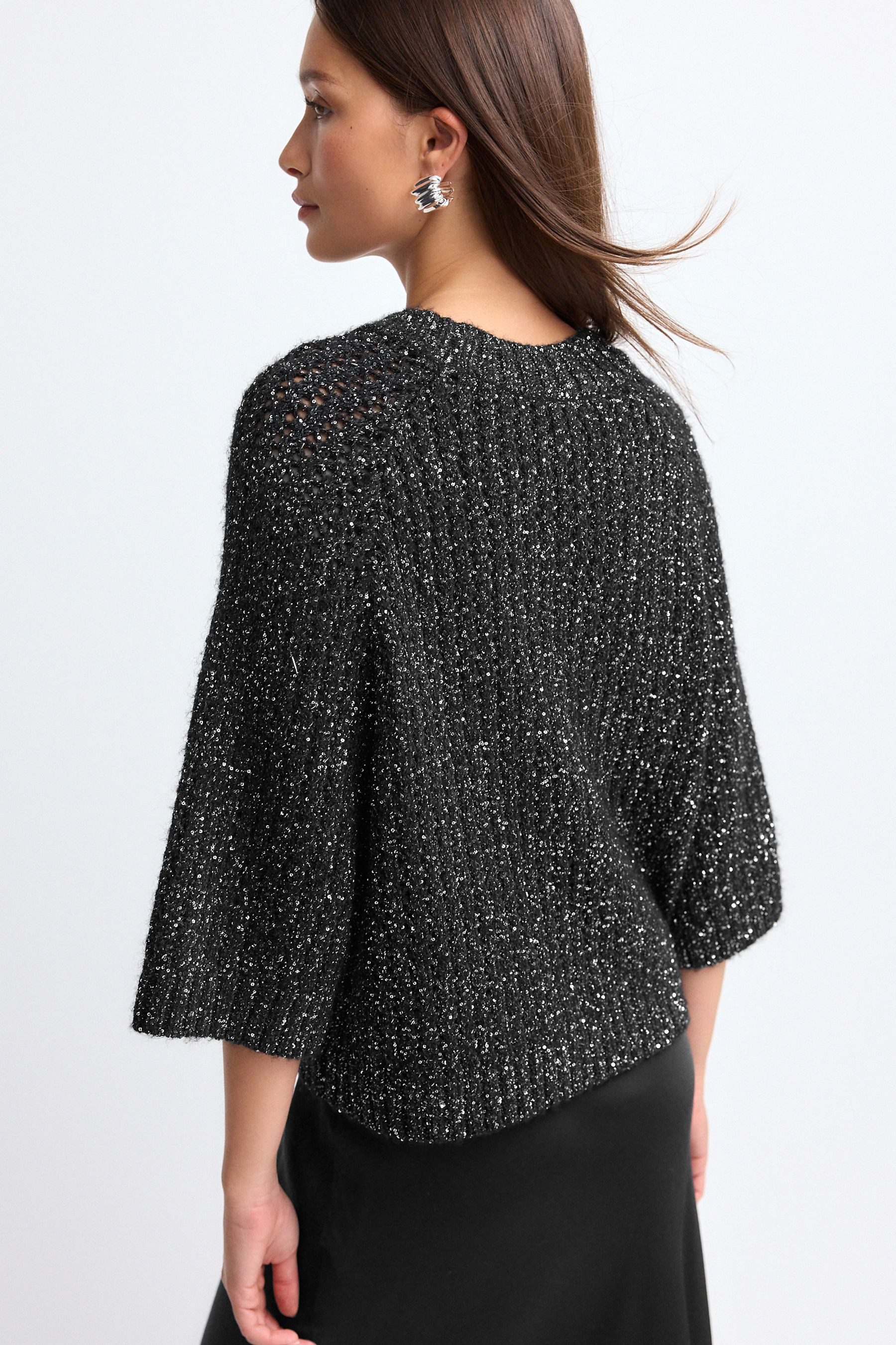 Next Kurzarmpullover Gestrickter Mesh-Pullover mit Pailletten günstig online kaufen