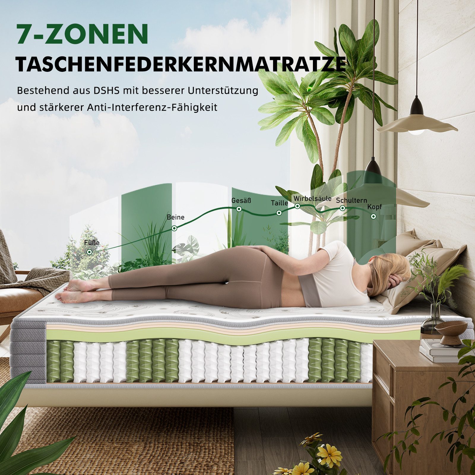 Taschenfederkernmatratze 7-Zonen Federkernmatratze Komfortschaum-Hybridmatr günstig online kaufen