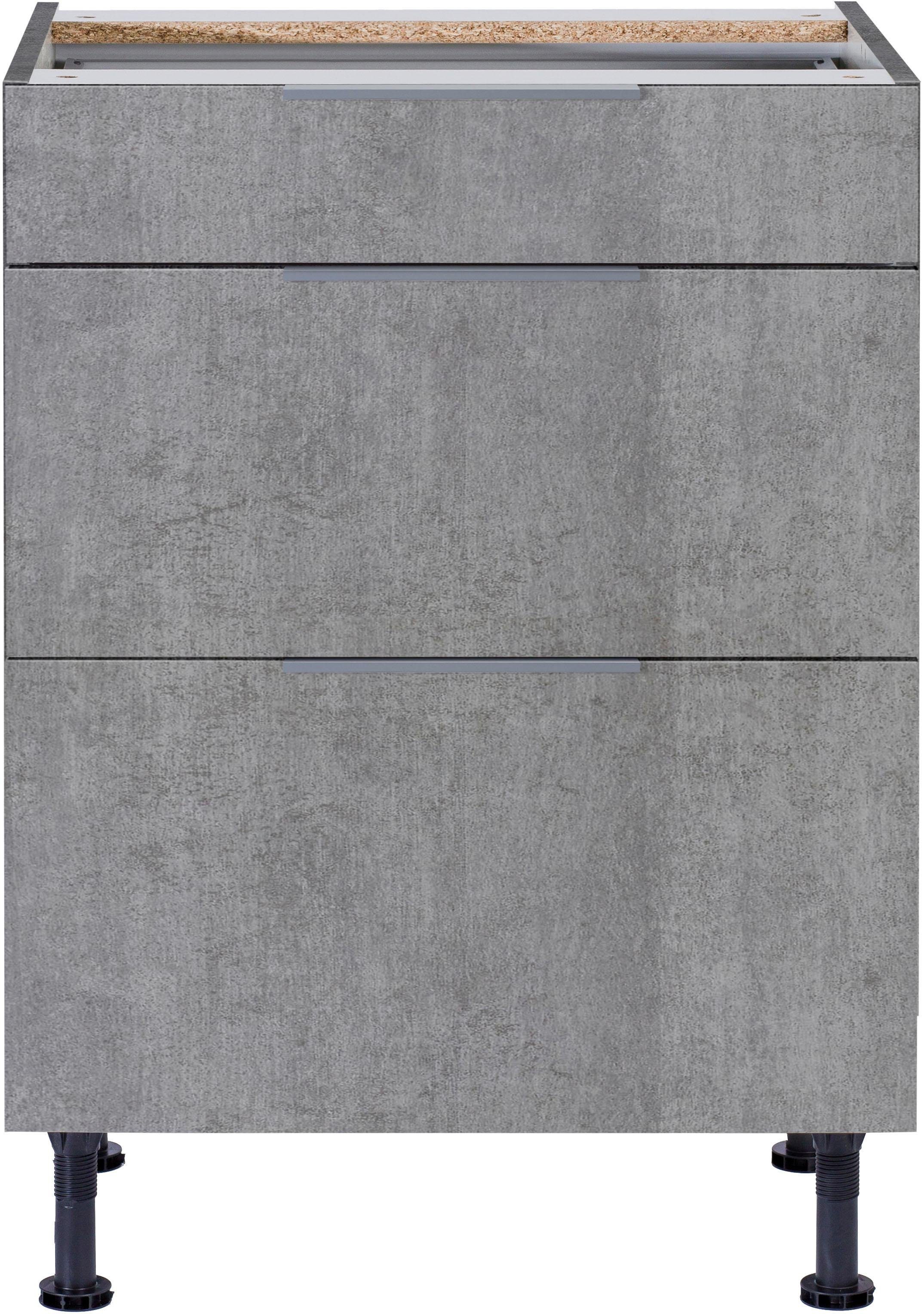 mit und betonfarben OPTIFIT Soft-Close-Funktion, cm Vollauszug Unterschrank Breite betonfarben Tara 60 |