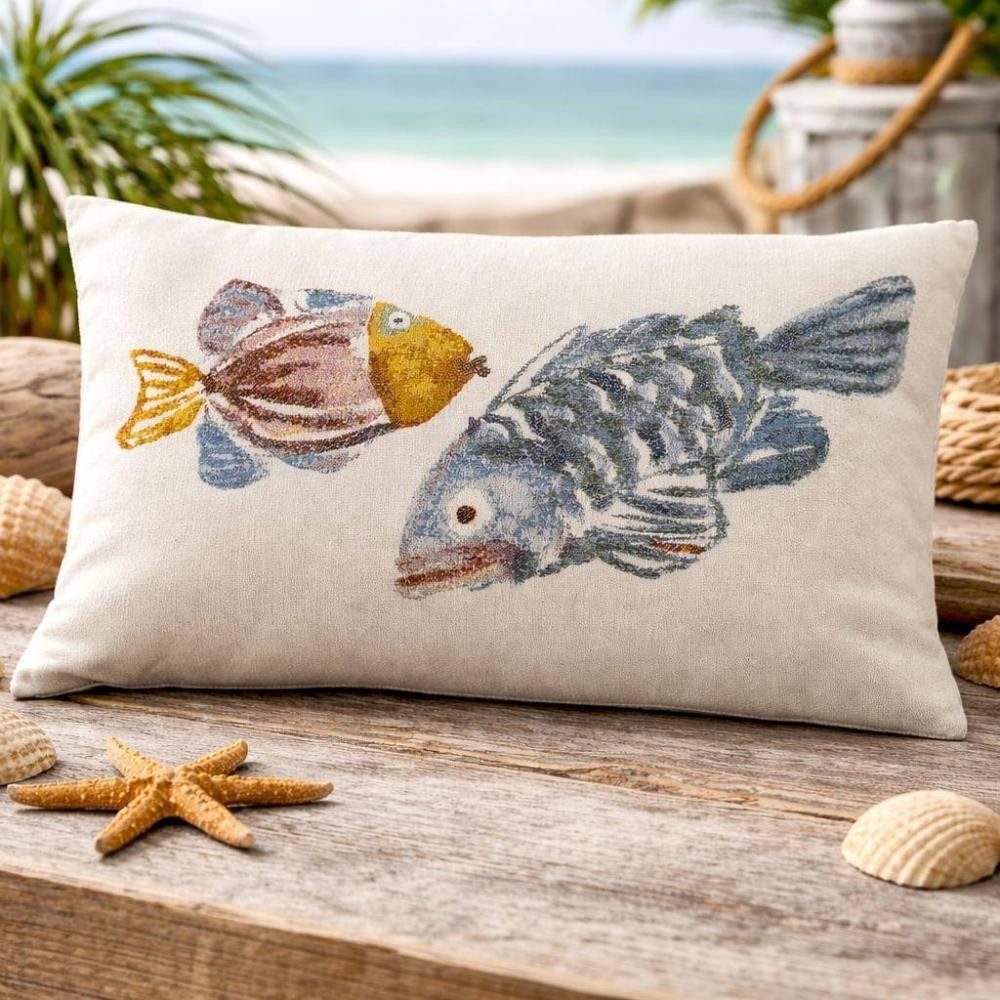 sander table + home Kissenhülle Kissenhülle "Glup Glup" aus Jacquard – Maritimes Design mit Fischen