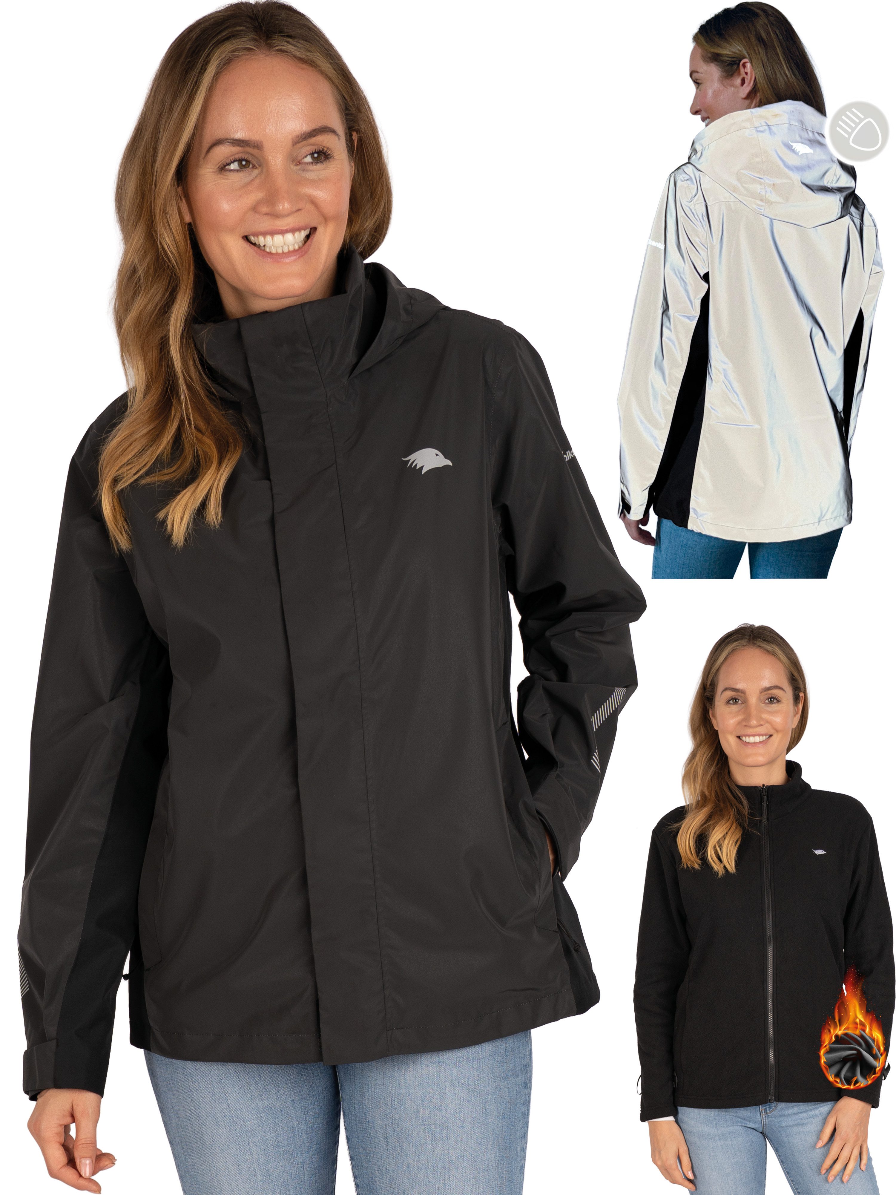 Valkental 3-in-1-Funktionsjacke für Damen (Reflektierend & Wasserdicht) Fleece Zipp-In & Verstaubare Kapuze