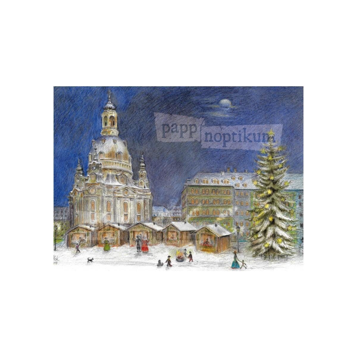 - Dresden Frauenkirche pappnoptikum Grußkarte - (Klappkarte) 1009 Weihnachtsmarkt