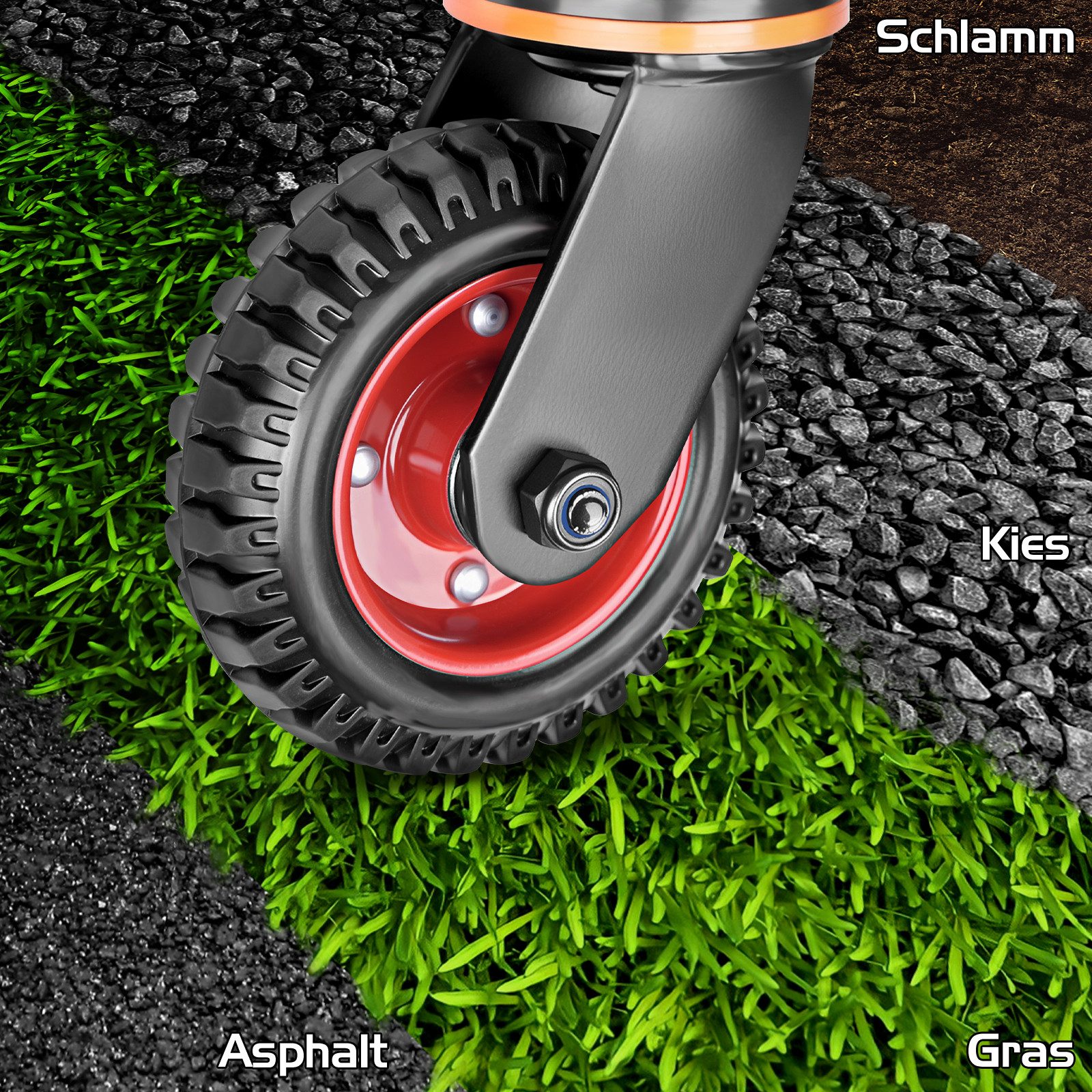 XERSEK Schwerlastrolle Robuste Federbelastete Torrollen Gummi 360° Torlaufrolle für Gartentor, (mit Universal-Montageplatte, 200 KG Belastbarkeit), 150mm Laufro – Bild 3 von 5
