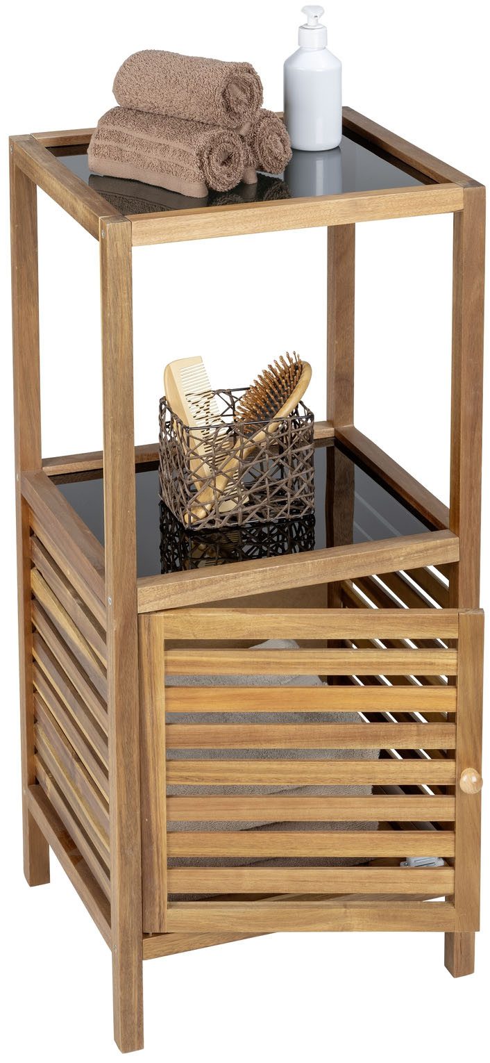 WENKO Badregal Fondi, Regal für Haushalt und Badezimmer, Akazienholz mit Glasböden