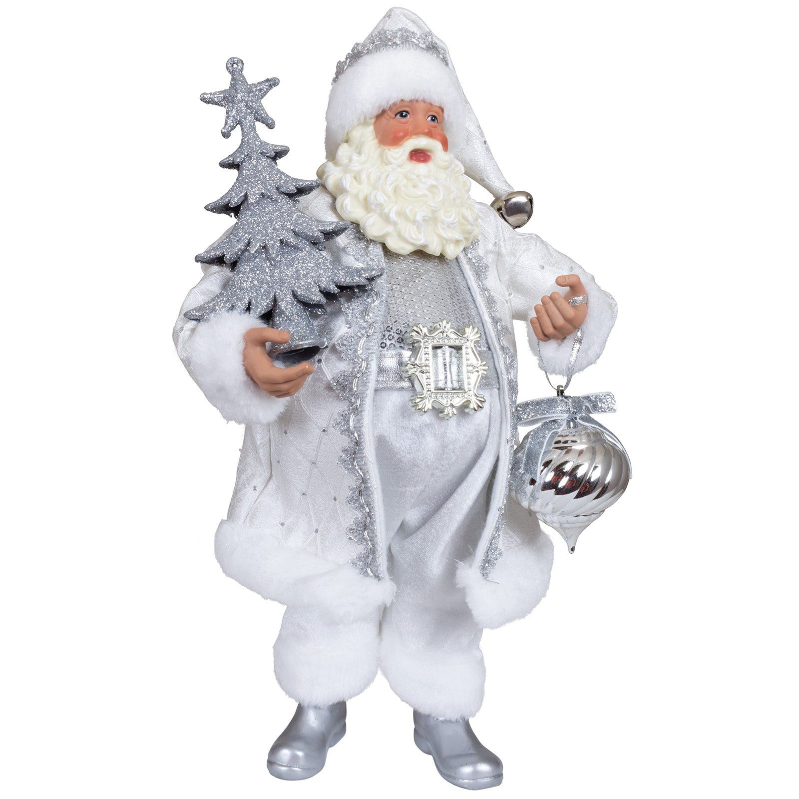Christmas Paradise Weihnachtsmann Deko Figur 38 cm (Weihnachtsdeko, 1 St., stehend), weiß-silber