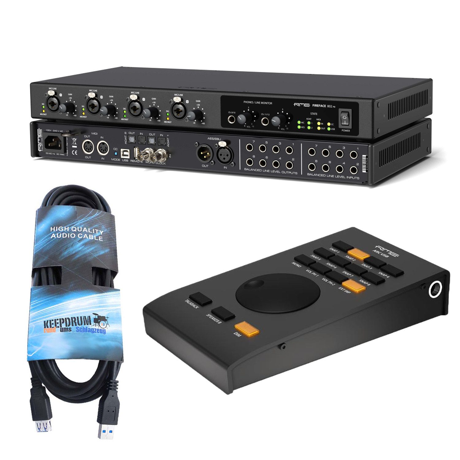 RME Audio Interface Fireface 802 FS AE mit Fernbedienung und Kabel Digitales Aufnahmegerät