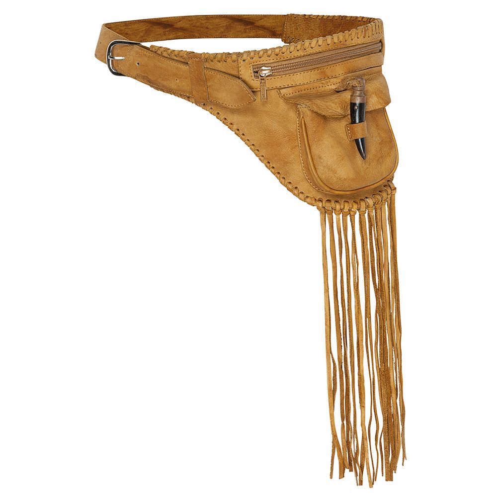 Stars & Stripes Gürteltasche Sakima, Hüfttasche mit Fransen aus robustem Rindsleder