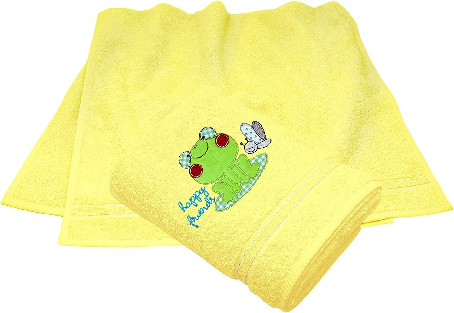 Lashuma Neugeborenen-Geschenkset u. Jungen Mädchen Baby Handtücher (Set, cm 50x90 2-tlg) Frosch gelb
