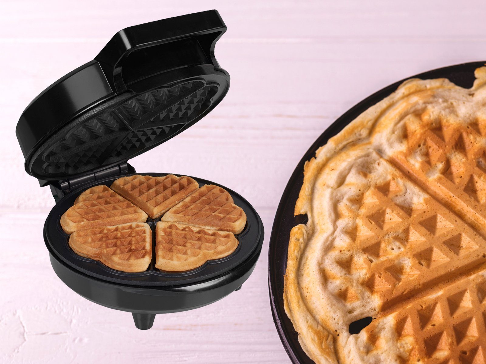 Setpoint 5 mit Waffelmaker Waffelbäcker herzförmige W, Waffel-Gabel Ø19cm 1200 Waffeln Waffeleisen,