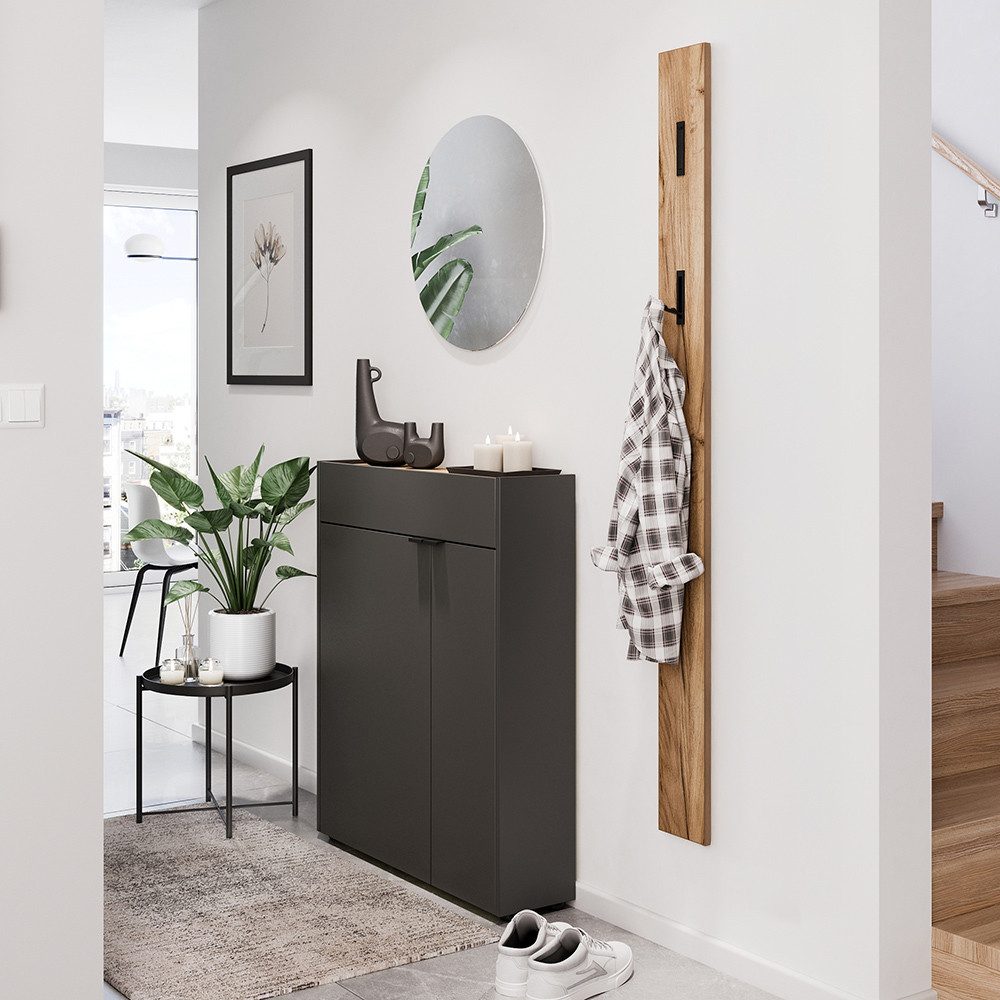 Lomadox Garderoben-Set ABERDEEN-01, (Spar-Set, 3-St., Garderobenpaneel Garderobenspiegel Schuhschrank), in grau und Eiche