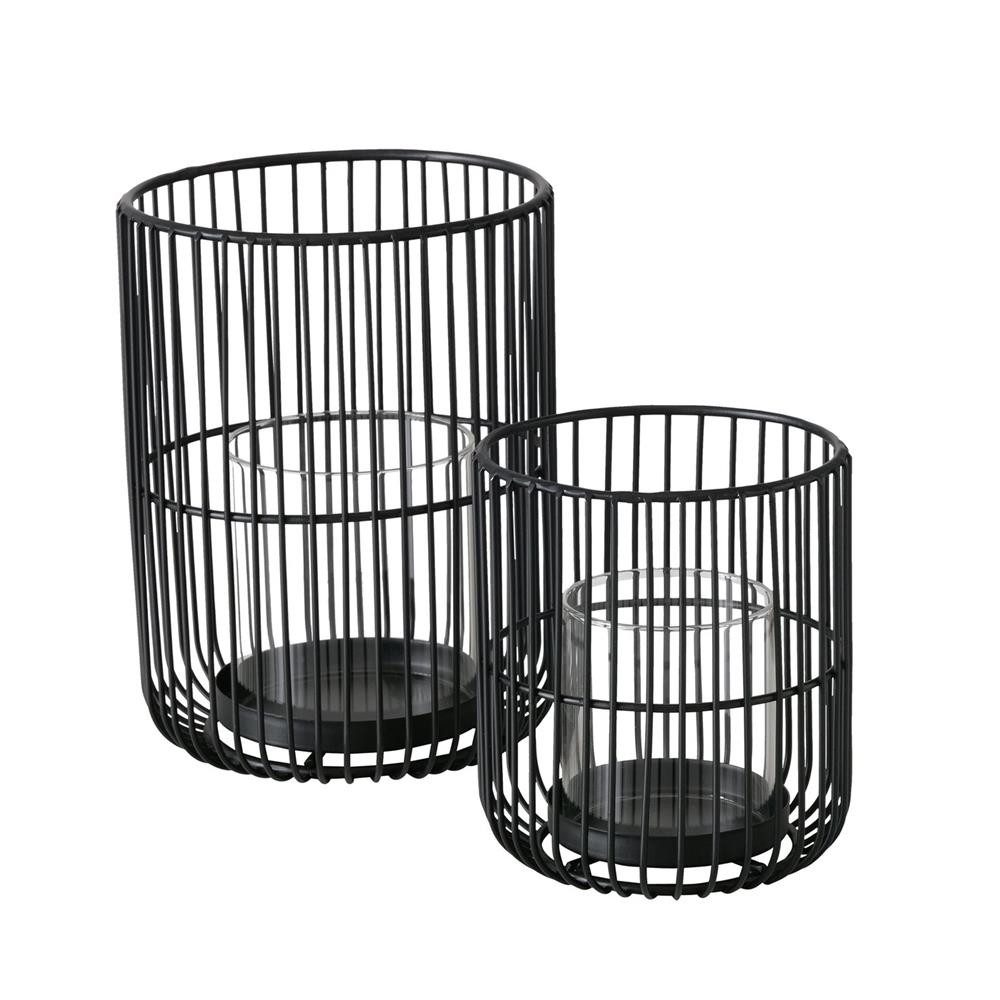 BOLTZE Windlicht Kerzenhalter Cindy 2er Set Metall schwarz, skandinavisch, mit Glaseinsatz, stimmungsvolles Licht. € 23,62