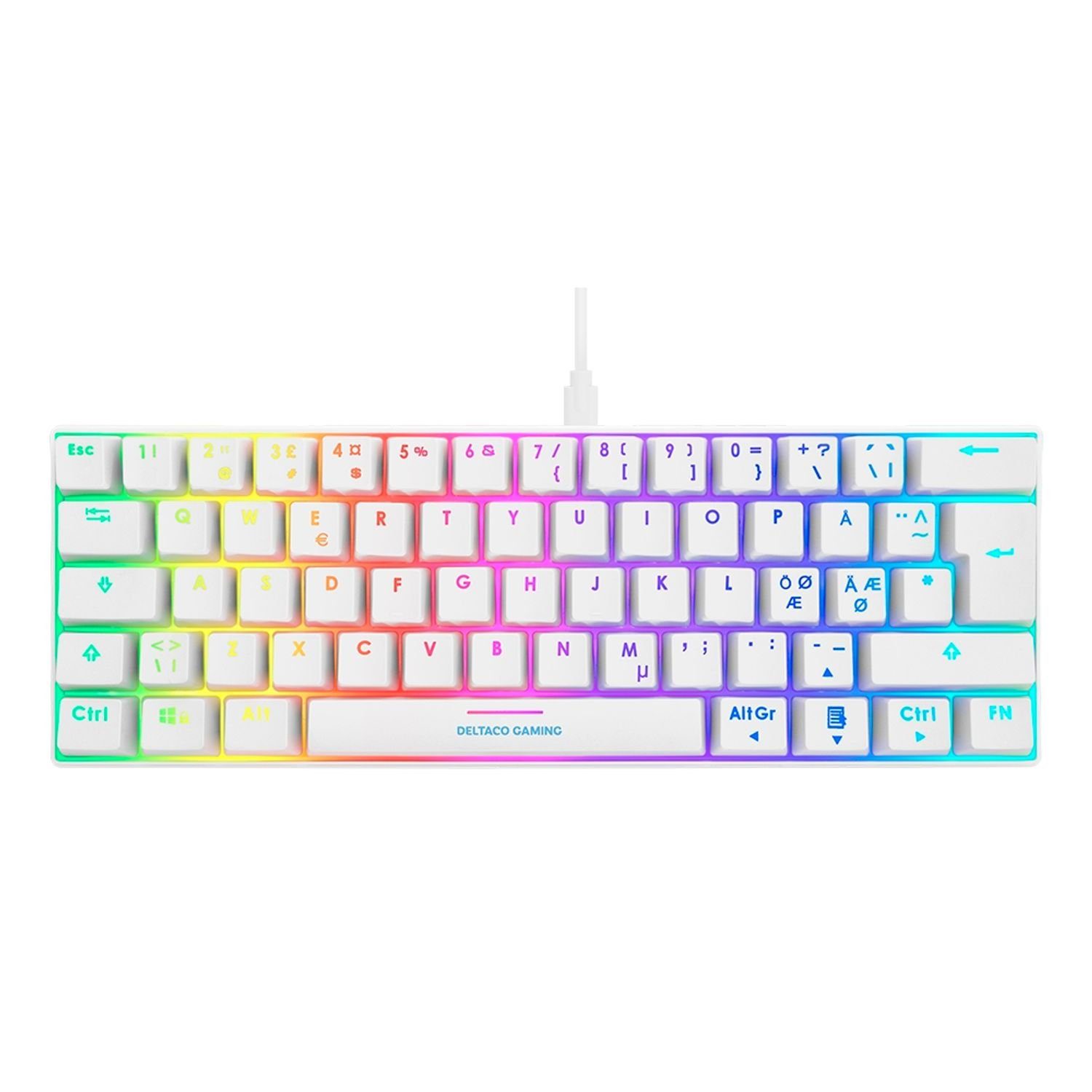 DELTACO Mechanische Mini Gaming Tastatur (RGB-LED-Beleuchtung, 62 Beleuchtung Gaming-Tastatur Farbe N-Key-Rollover, 100% weiß) Anti-Ghosting RGB LED Tasten