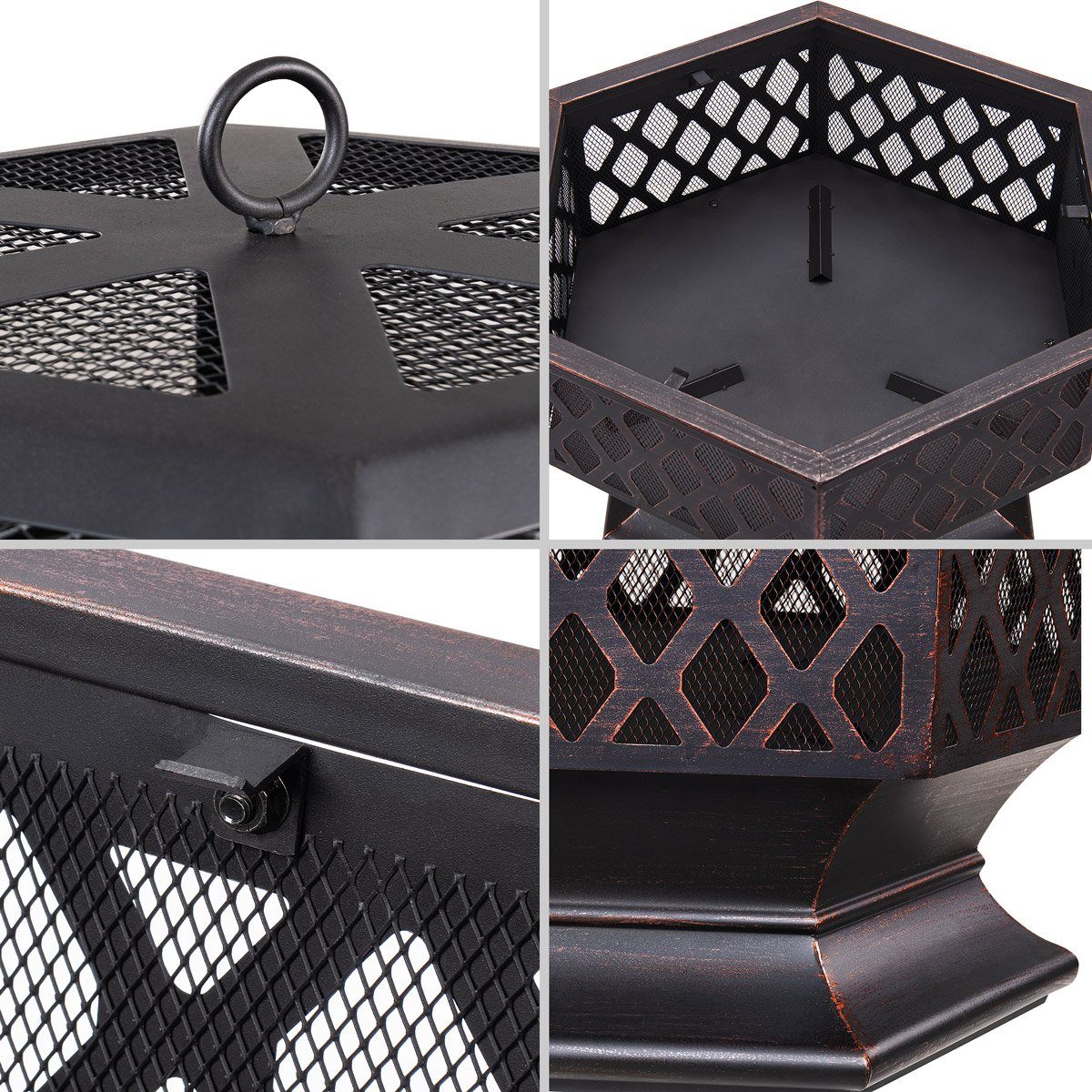 Gardebruk Fire Bowl, Fire Pit for Garden with Spark Screen Cover, Rust Look, Large Grill 70cm