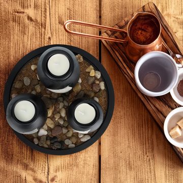 relaxdays Teelichthalter mit Tablett Teelichthalter mit Tablett & Steinen
