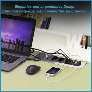 Elbe Inno EL4703URM Einbau-Tischsteckdosenleiste 3-fach (USB-Anschlüsse, Überspannungsschutz, Kindersicherung), 3 Fach, 2 USB, 2 RJ45