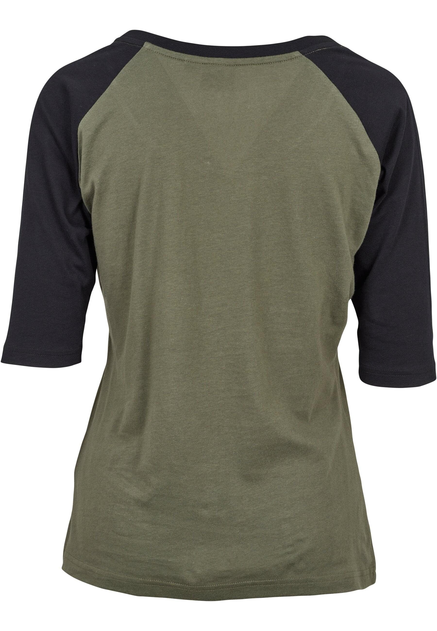 Ladies Contrast 3/4 Kurzarmshirt (1-tlg) olive/black Damen Tee Raglan URBAN CLASSICS