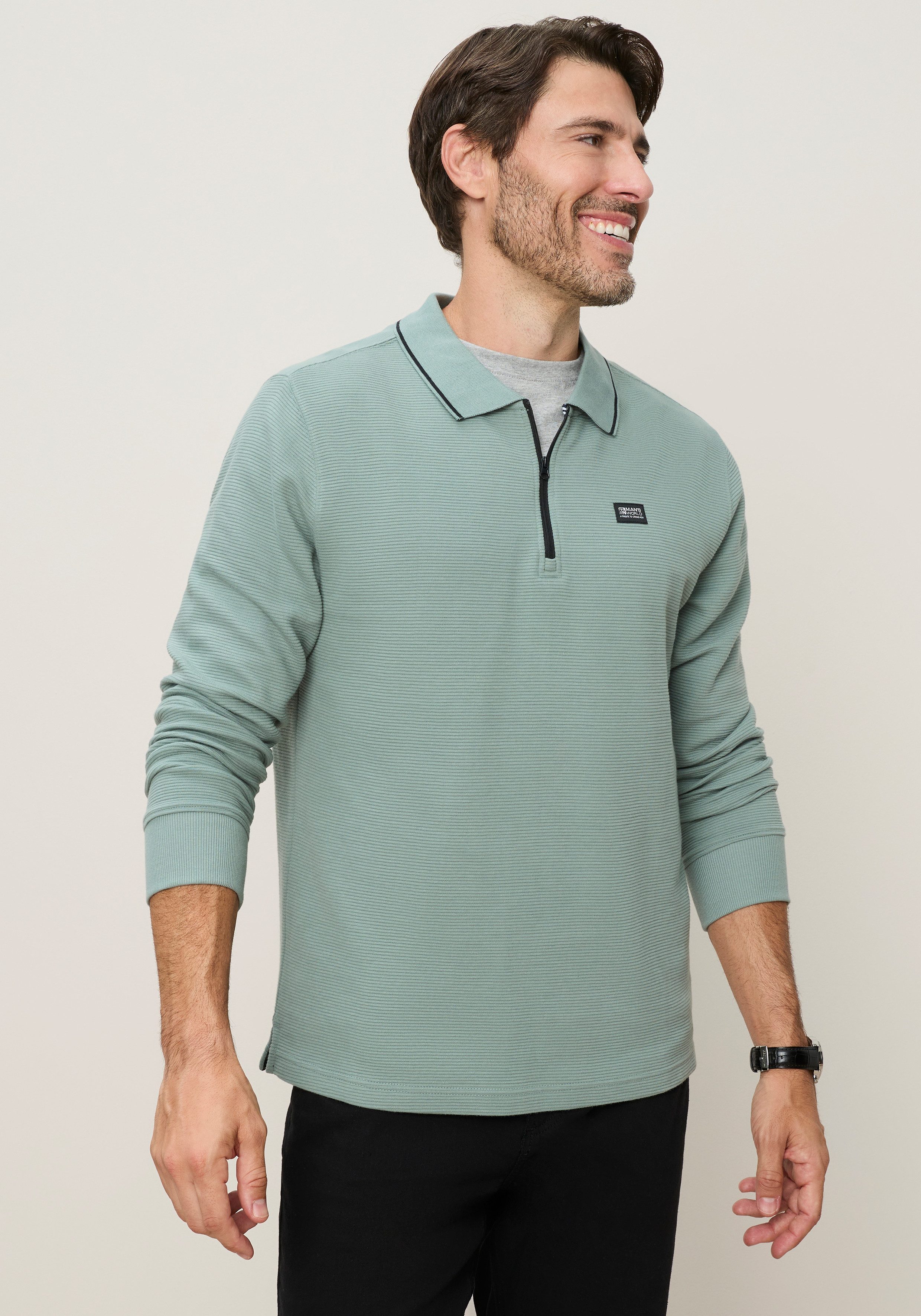 Man's World Sweatshirt mit Polokragen, aus Baumwolle und Polyester, in unifarbener Optik