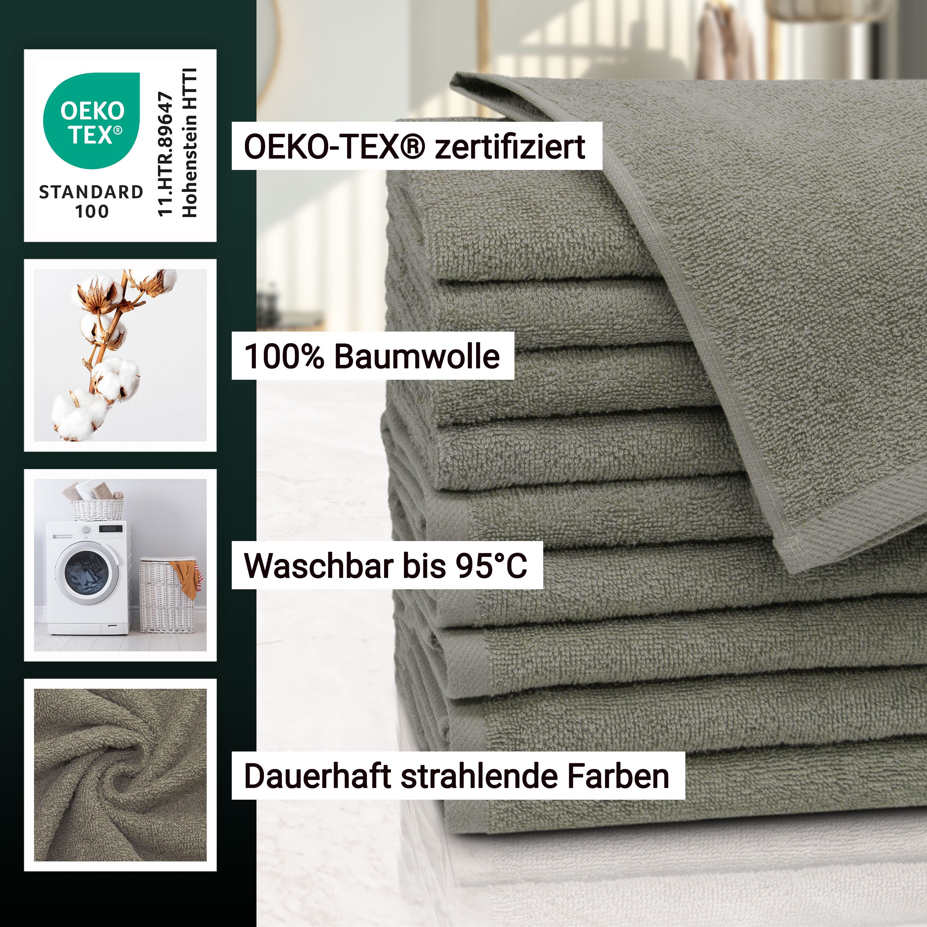 ZOLLNER Gästehandtücher, Walkfrottier (10-St), 30 x 50 cm, 100% Baumwolle, alle Farben bis 95°C waschbar