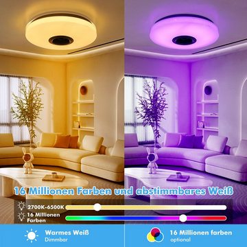 oyajia Deckenleuchte 24W LED Deckenleuchte mit Lautsprecher, Moderne 2400LM RGB Deckenlampe, LED fest integriert, RGBW, Deckenleuchte mit APP und WIFI-steuerung, für Schlafzimmer Wohnzimmer