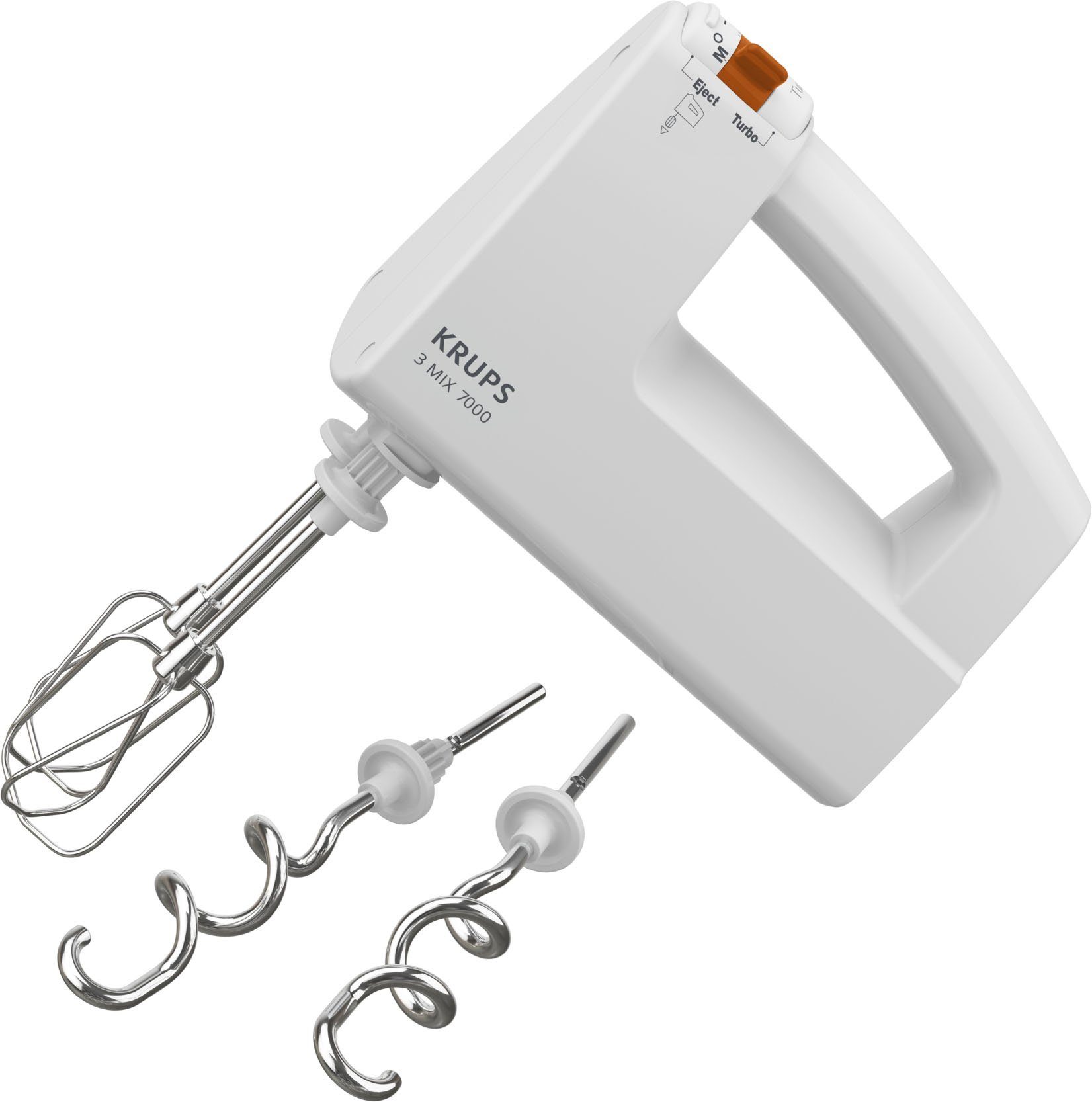 Krups Handmixer 3 MIX 7000, 500 W, Turbo-& Auswurftaste, Schneebesen & Knethaken aus Edelstahl, F60814
