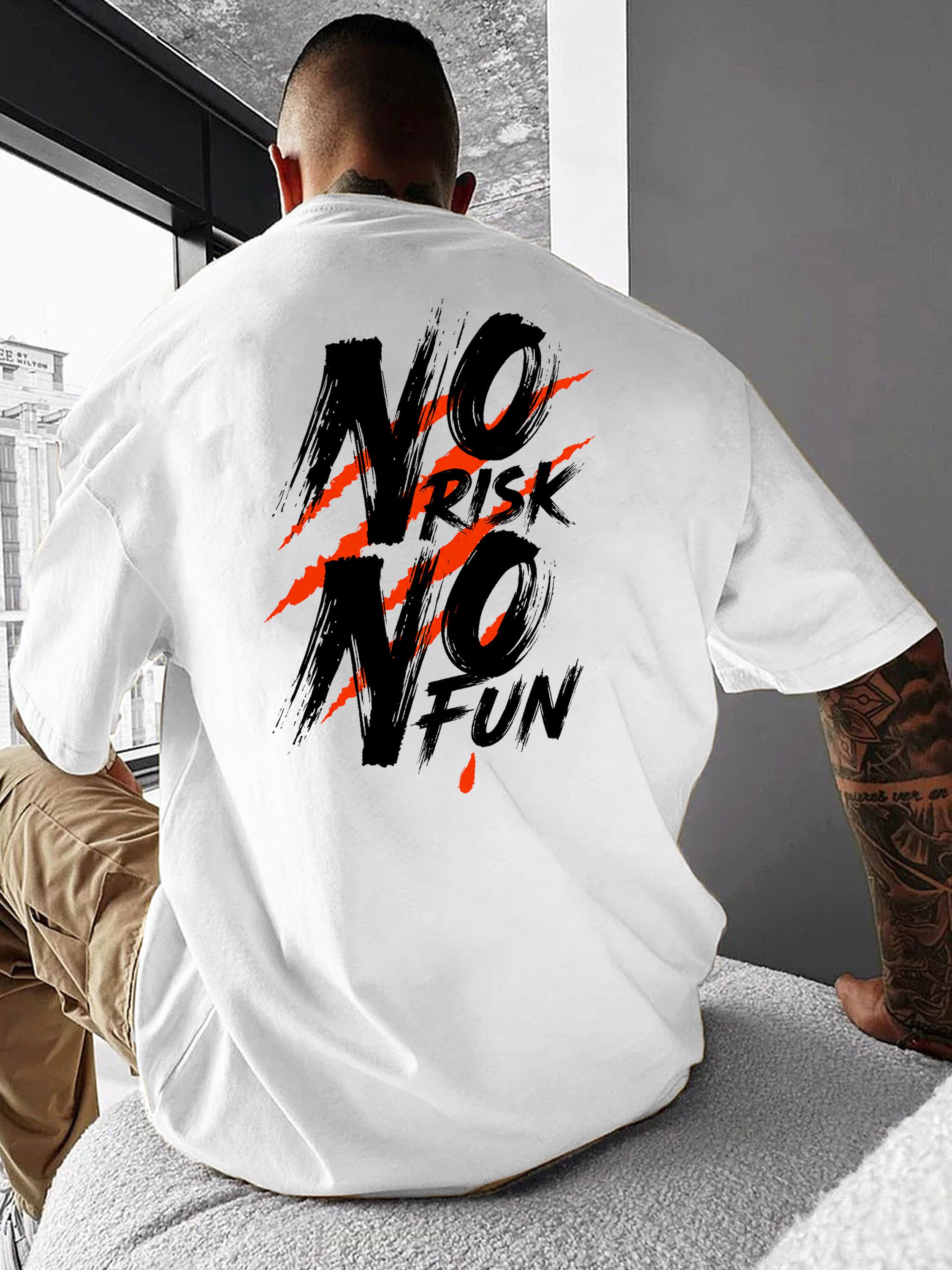 RMK T-Shirt Herren Shirt Basic Rundhals No Risk No Fun aus 100% Baumwolle