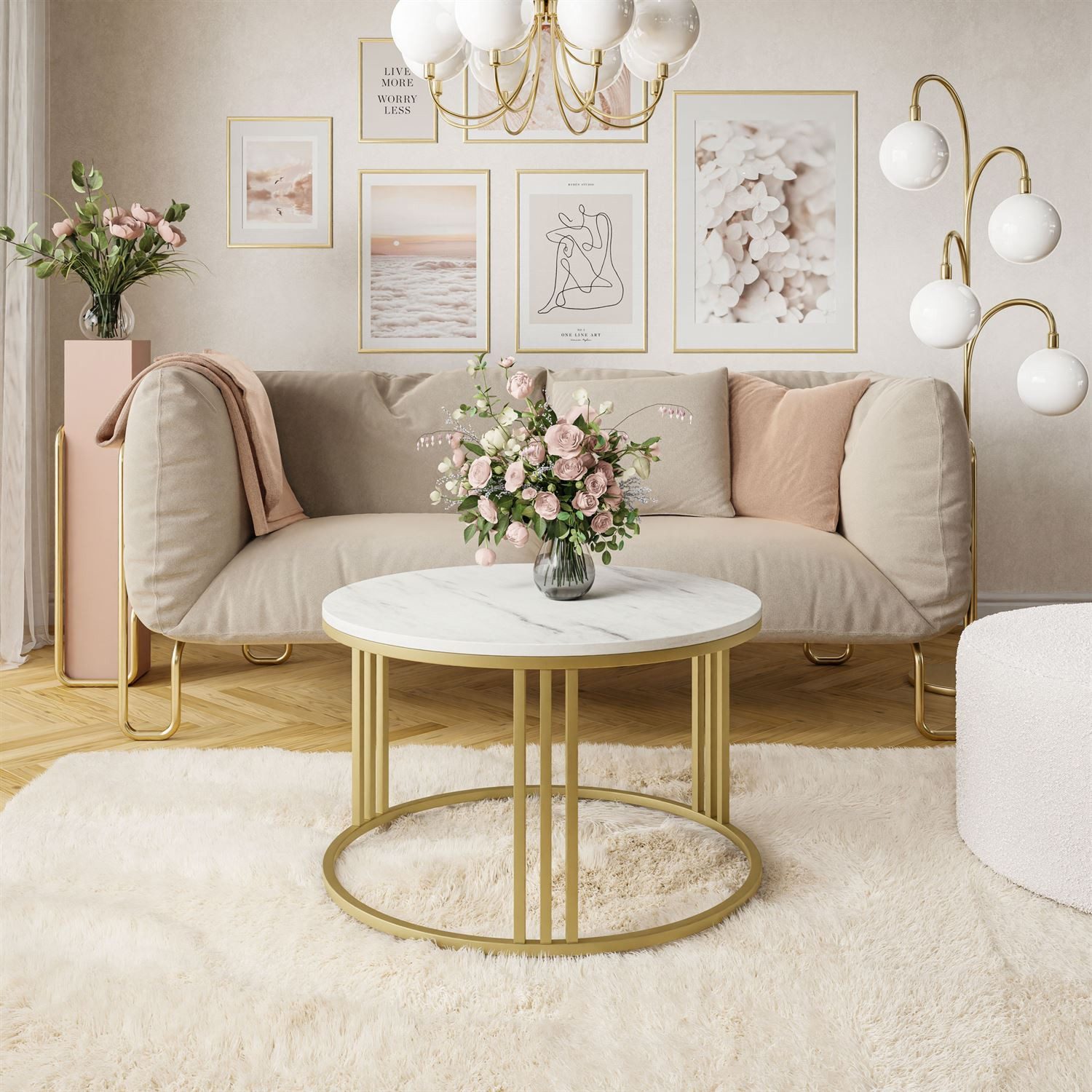 Lookway Couchtisch LORI LEVANTO mit goldenem Gestell (1x Couchtisch), Durch günstig online kaufen