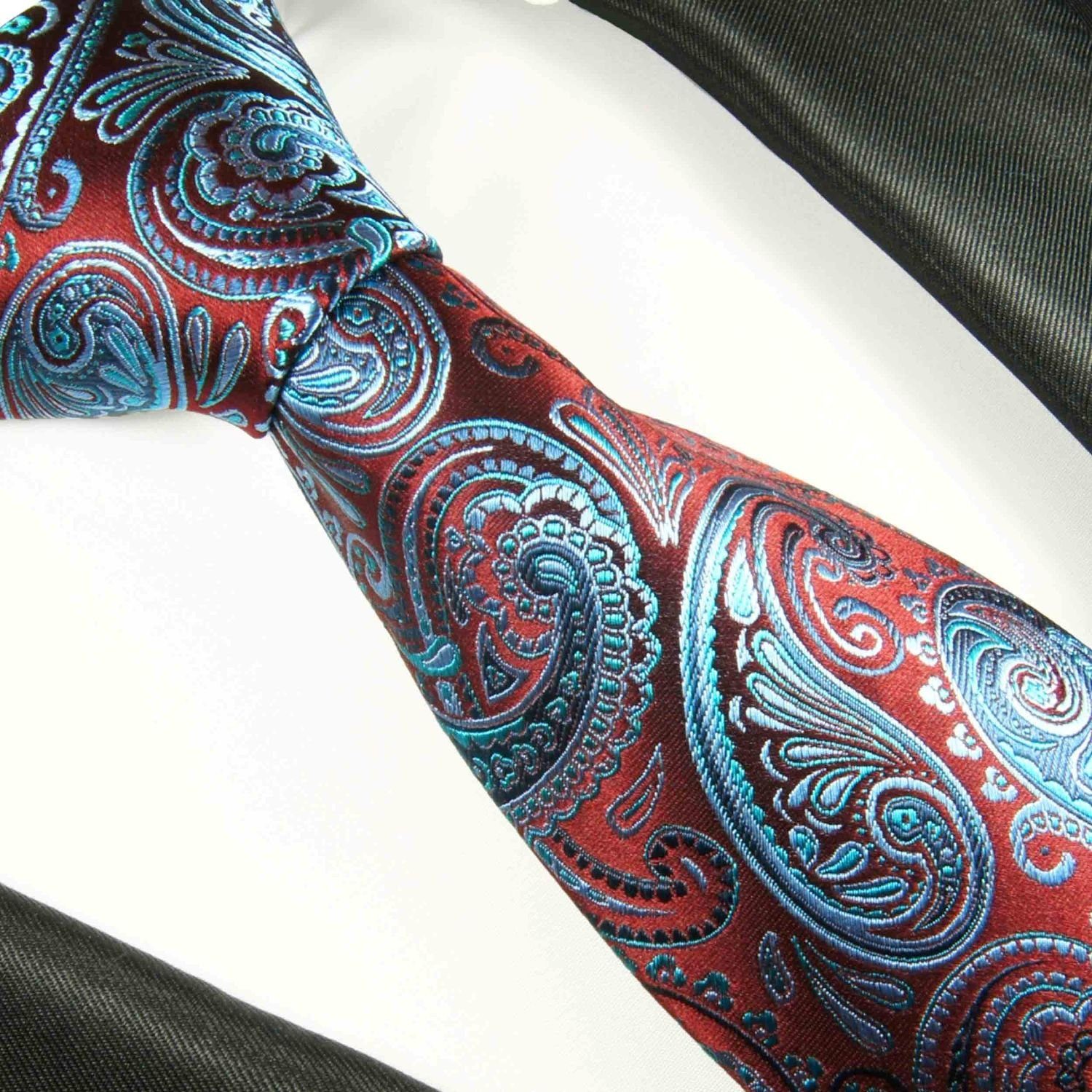 Elegante Seide rot Seidenkrawatte Schlips Krawatte brokat Malone Schmal 100% Paul 2061 Herren blau paisley (6cm),