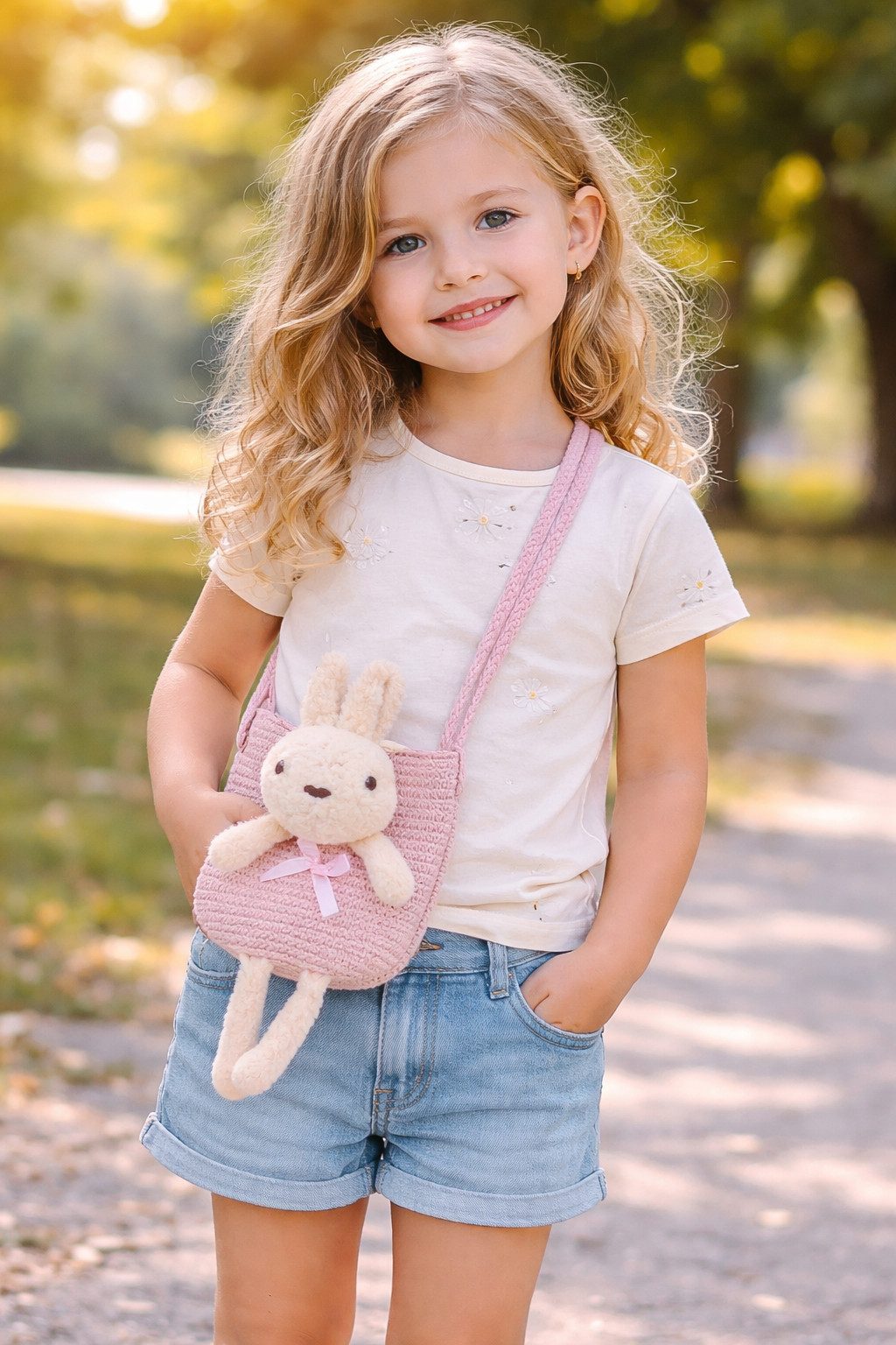 Antonio Shopper Antonio Kinder Umhängetasche mit süßem Hasen weich & verspielt Rosa