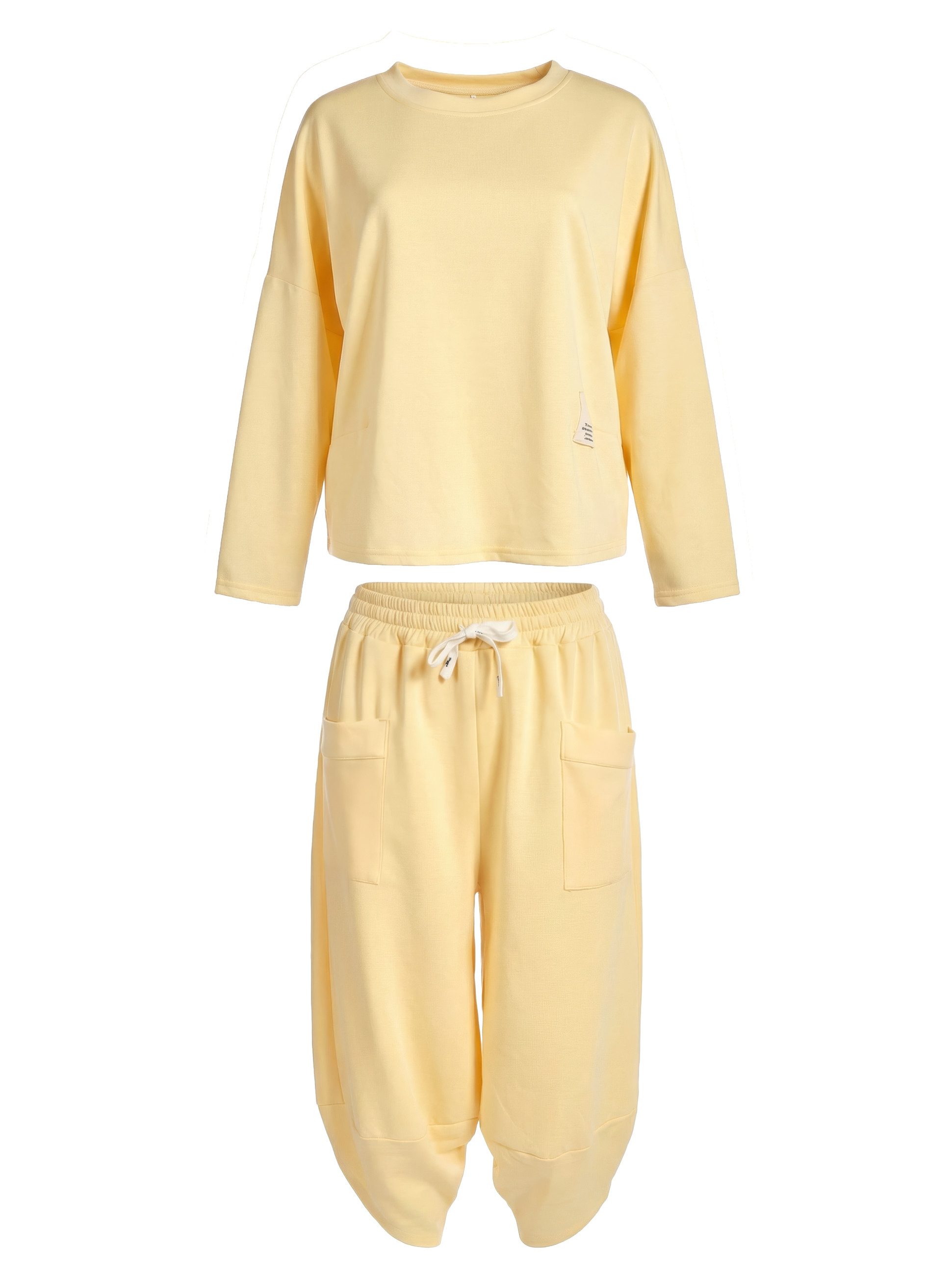 PEKIVESSA Jogginganzug Oversized Jersey-Sweatanzug Set mit 7/8-Hose (2-tlg), weicher Jersey Sweatshirt & Sweatpants 2-tlg.