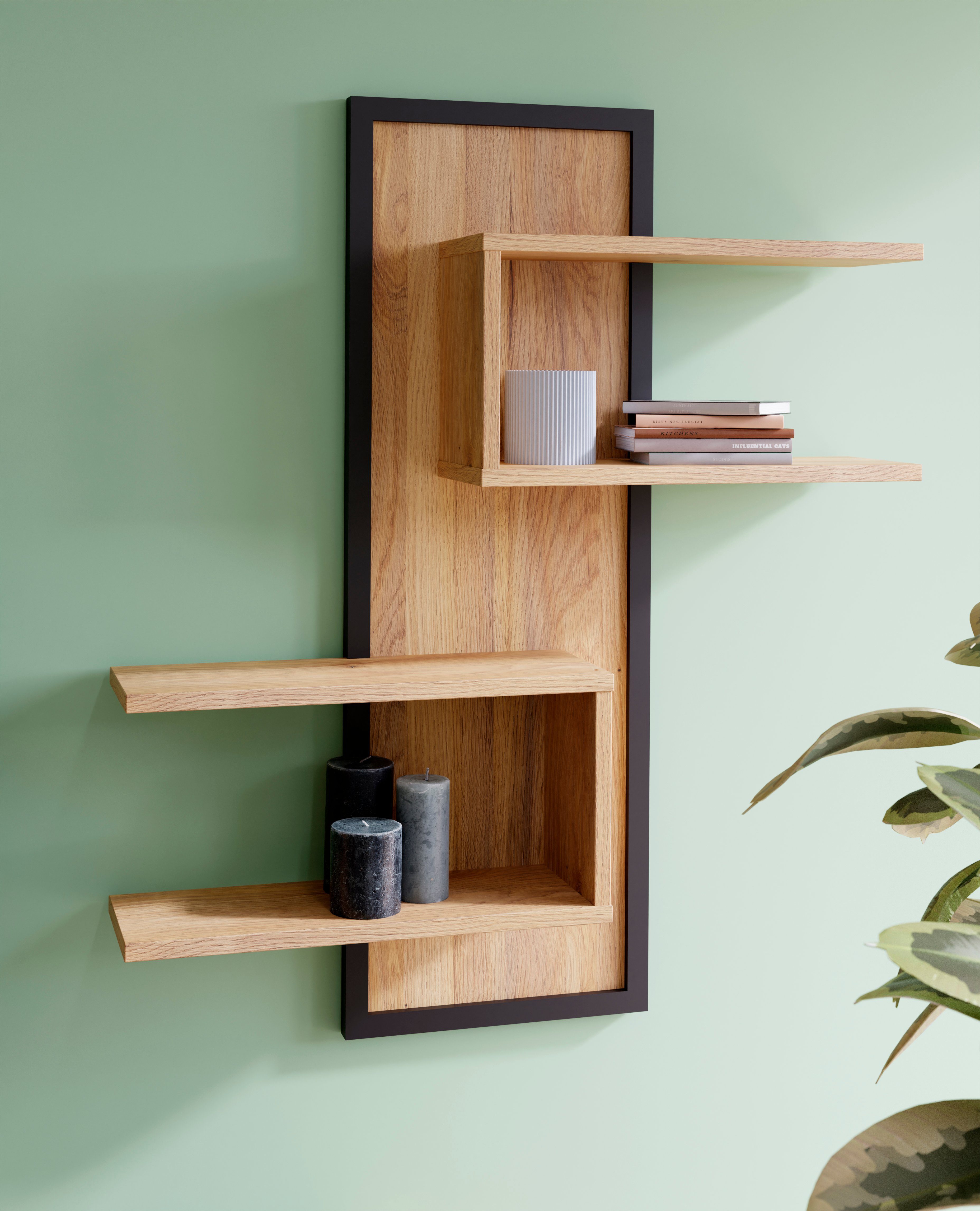 FORTE Wandregal Jytana, 122,5cm x 102,6cm, Mauvella Eiche / Schwarz günstig online kaufen