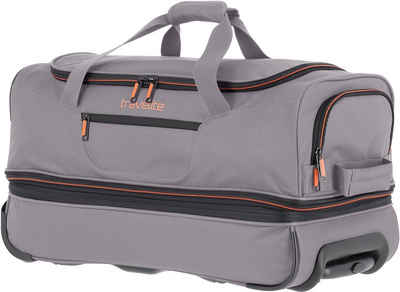 travelite Reisetasche Basics, 55 cm, grau/orange, Duffle Bag Sporttasche mit Trolleyfunktion und Volumenerweiterung