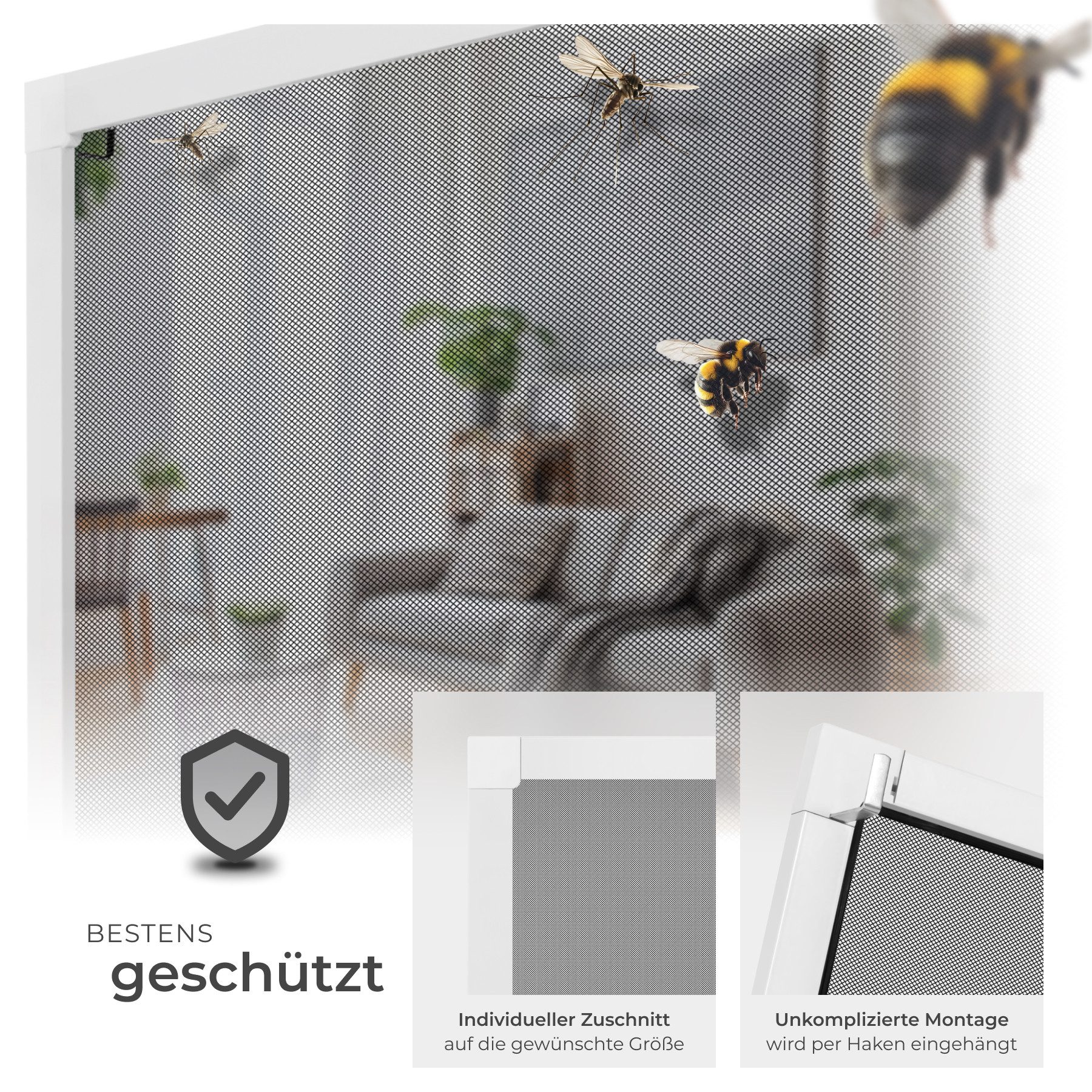 tectake Insektenschutz-Fensterrahmen Insektenschutzgitter für Fenster, zuschneidbar, wetterfest, (Insektenschutzgitter Fenster, in Weiß), Netz aus Fiberglas, li – Bild 3 von 5