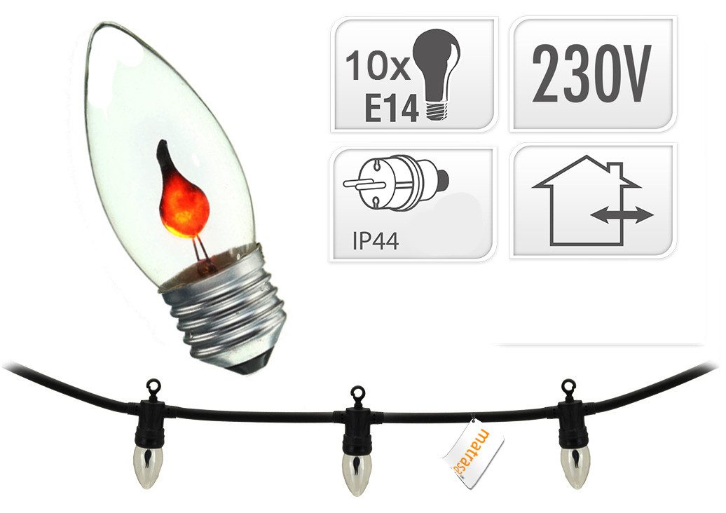 matrasa Lichterkette mit Flammeneffekt - Kamin Feuer Deko Flammen Lichterkette, 10-flammig, 10x E14, IP44 - für innen & außen