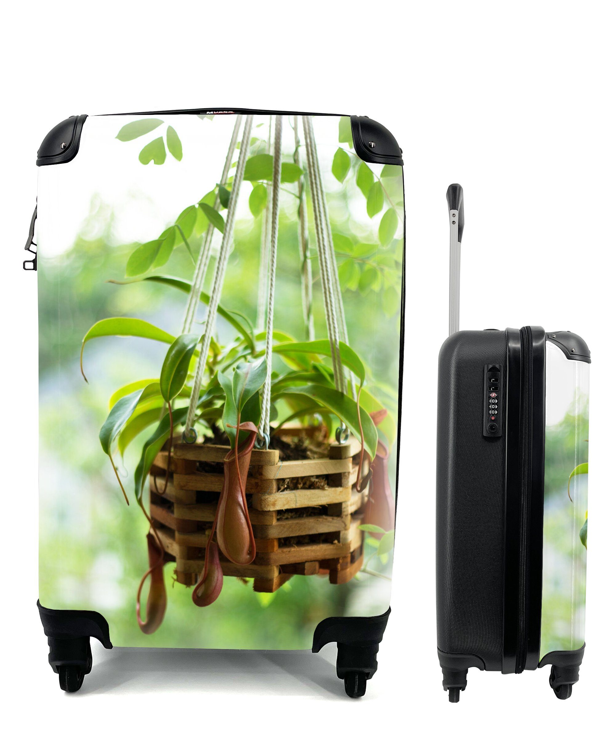 MuchoWow Handgepäckkoffer Hängepflanze mit fleischfressenden Pflanzen, 4 Rollen, Reisetasche mit rollen, Handgepäck für Ferien, Trolley, Reisekoffer