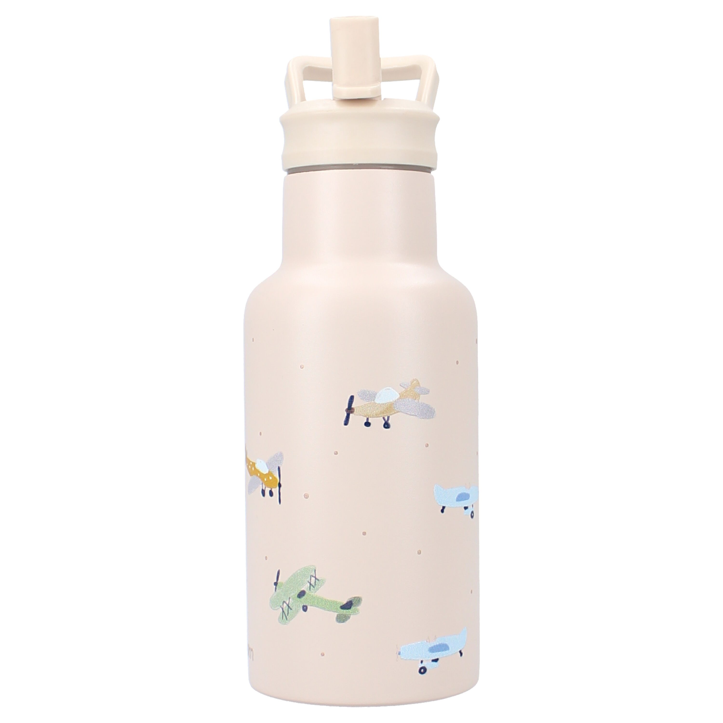 Kidzroom Trinkflasche Wasserflasche 350 ml für Kinder aus Edelstahl mit Strohhalm