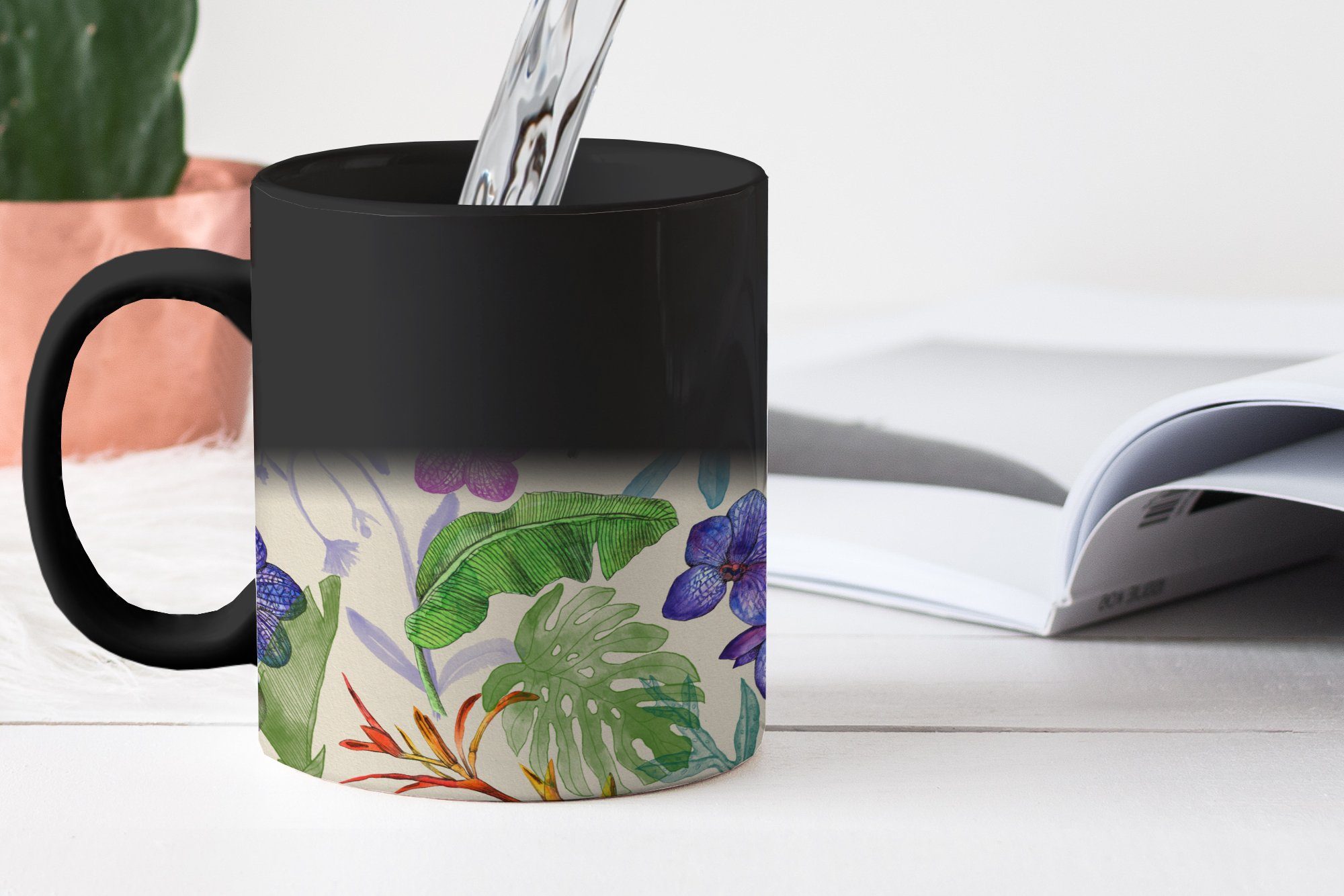 Farbwechsel, Tasse Geschenk Dschungel MuchoWow Blumen - Keramik, Zaubertasse, - Teetasse, Muster, Kaffeetassen,