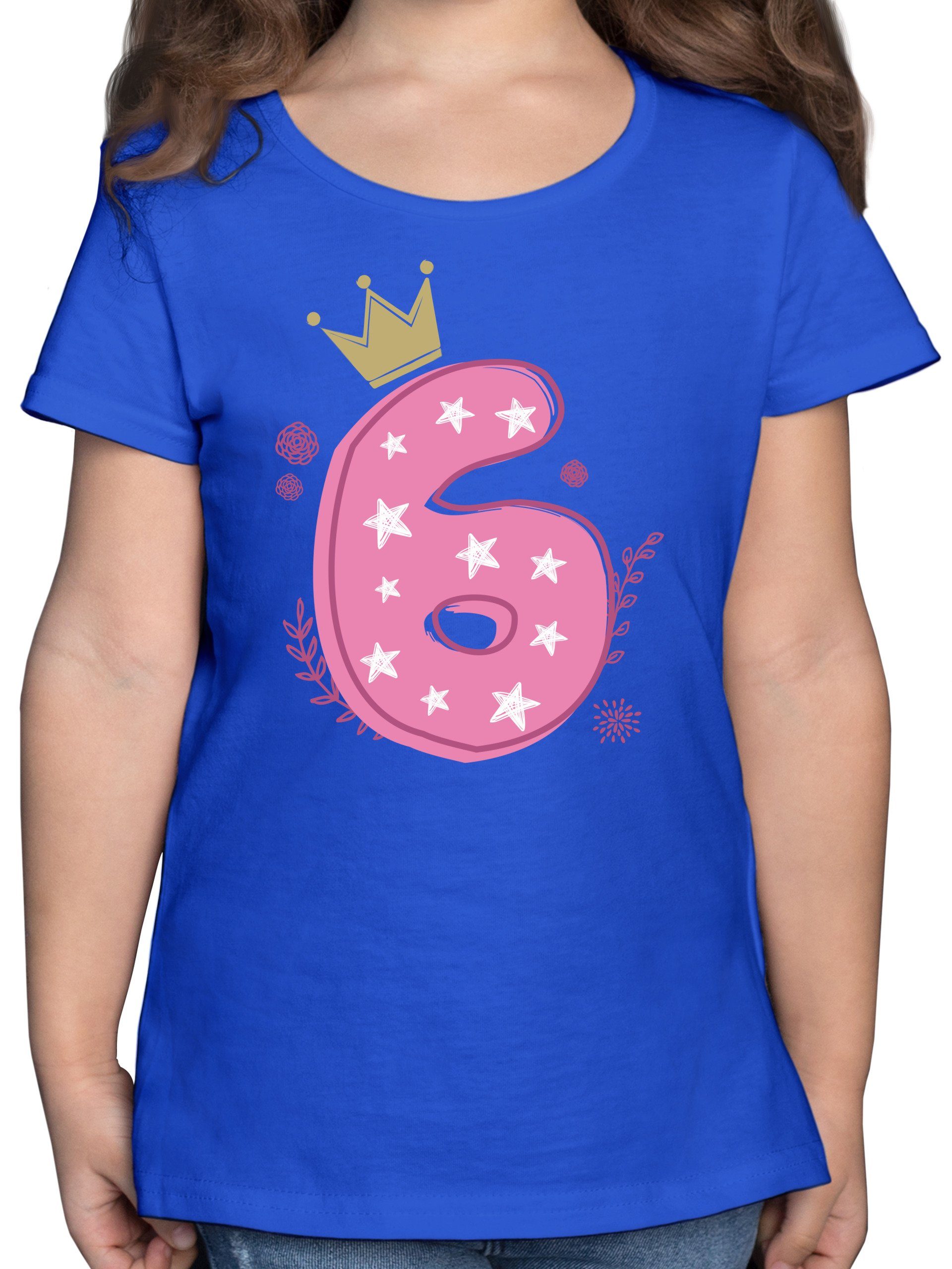 Shirtracer T-Shirt »6. Geburtstag Mädchen Krone Sterne - Mädchen Kinder T-Shirt - T-Shirts 