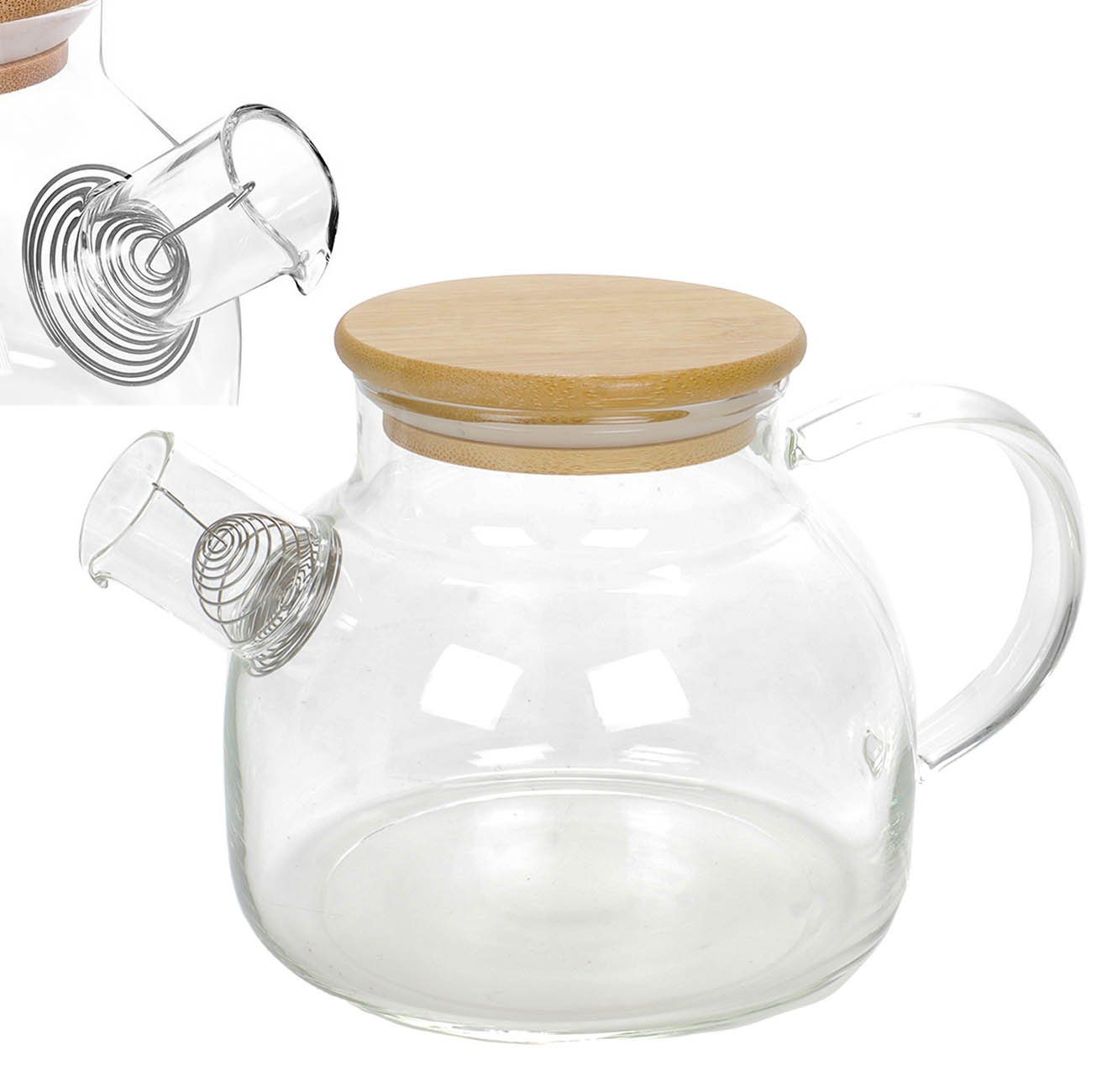 Glaskanne, Sieb Teebereiter, Bubble-Store Bambus-Deckel Teekanne (Teekanne Glas aus und mit Teekanne Edelstahl),