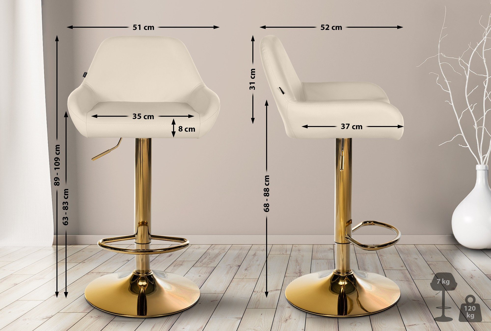 CLP Barhocker Braga, Kunstleder-Bezug, Gold-Optik, höhenverstellbar günstig online kaufen