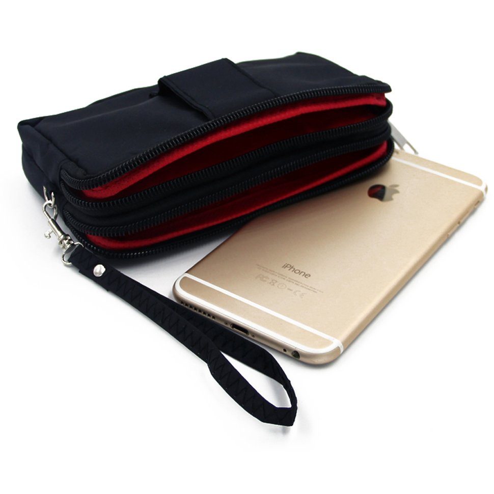 K-S-Trade Handyhülle für Xiaomi Redmi Note 11 Global, TOP SET Handy Hülle Gürteltasche schwarz + Kopfhörer Travel Bag