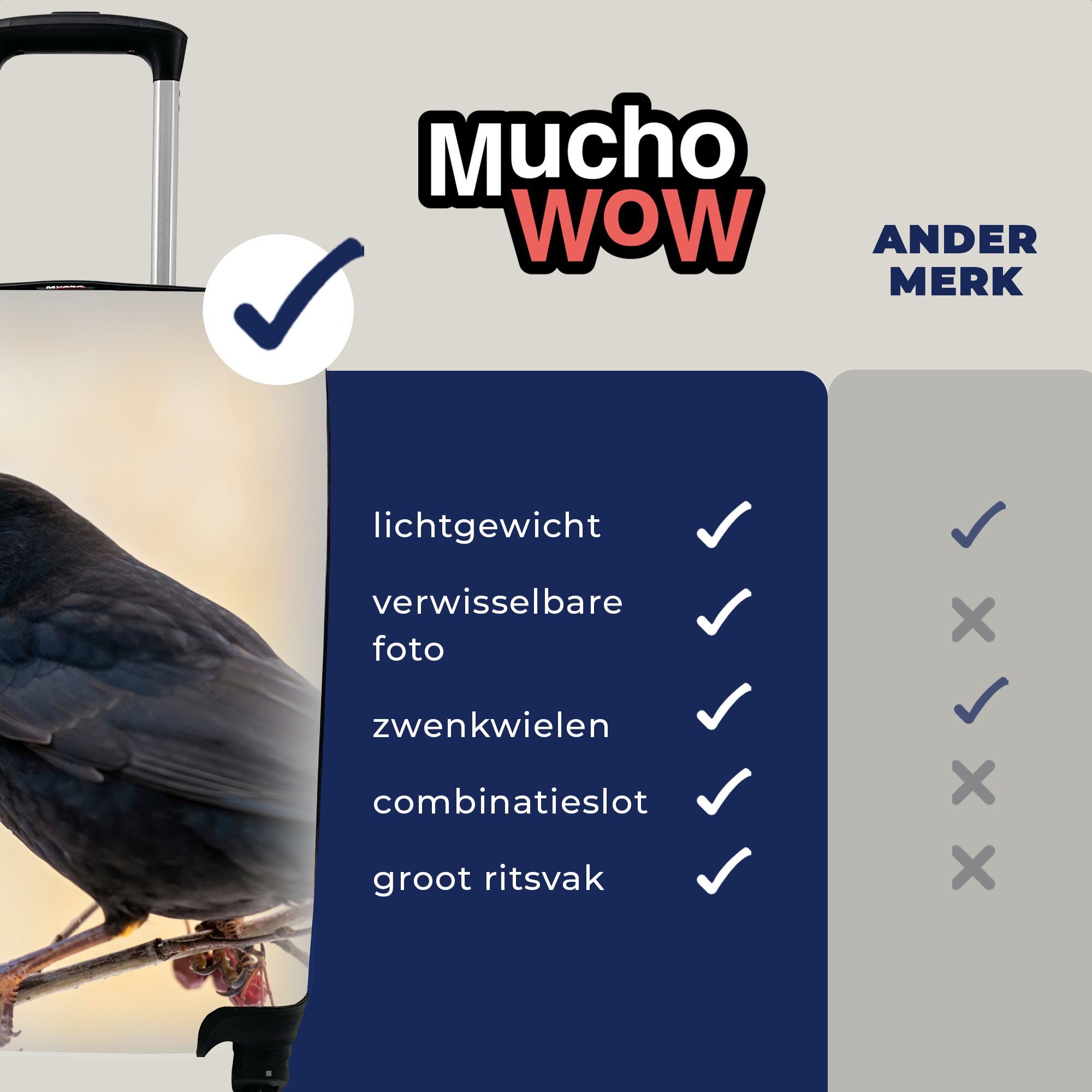 MuchoWow Handgepäckkoffer Rollen, für 4 rollen, Reisetasche - - Beere Reisekoffer - - Vogel Ferien, Amsel Rot, mit Zweige Trolley, Handgepäck