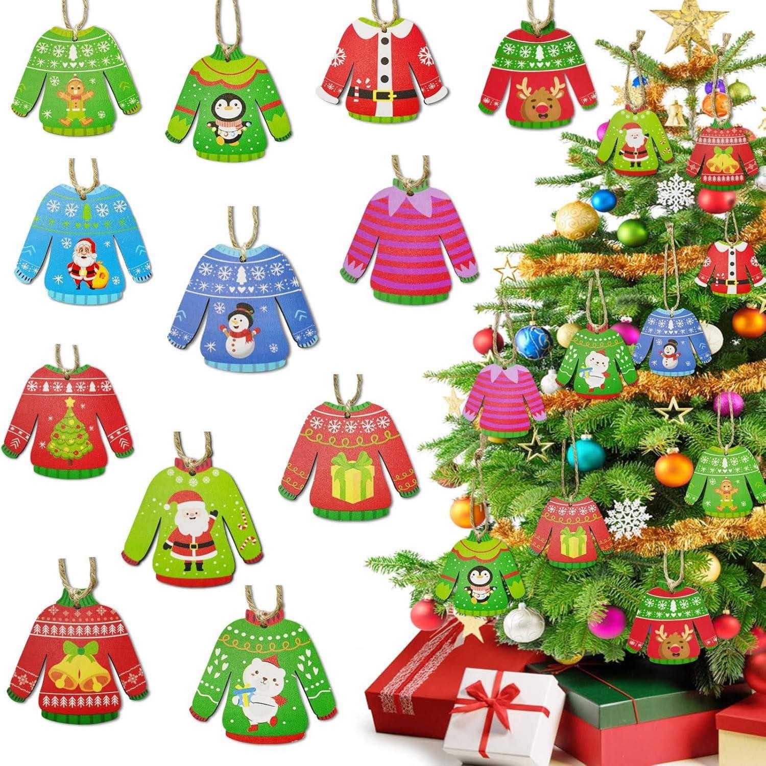 Baumbehang Weihnachten Holz Christbaumschmuck Pullover Ornament 24tlg