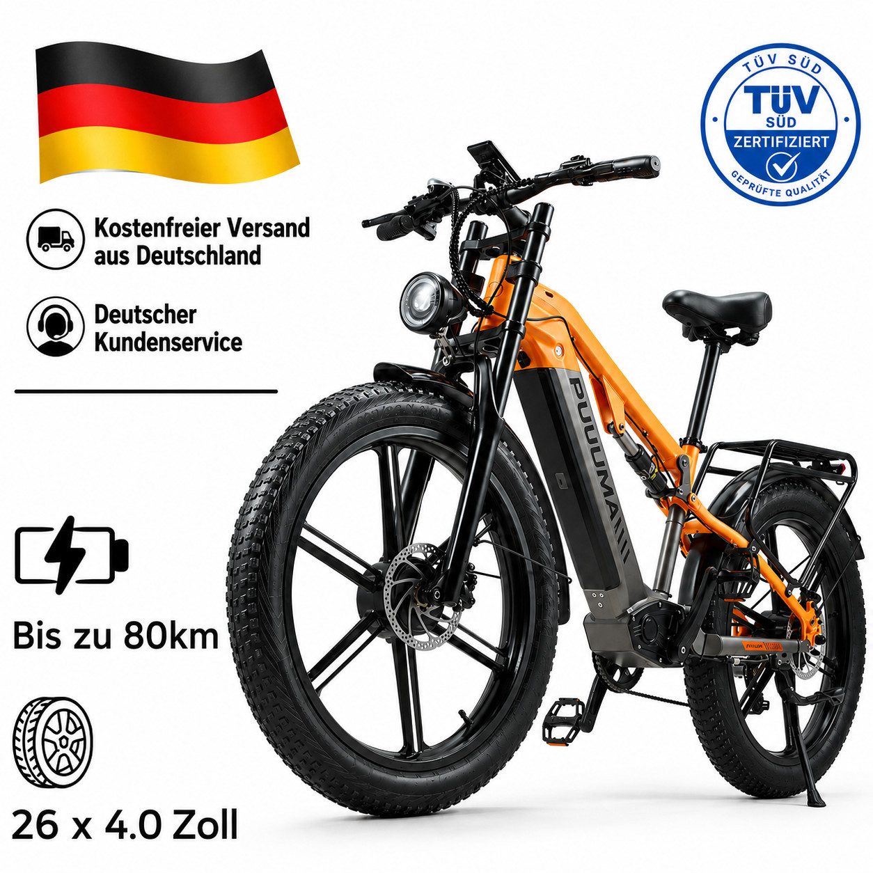 PIXAR E-Bike Mountainbike 26x4.0 CST Fatbike 16Ah Akku, Shimano 7-Gang Hydraulikbremsen, 7 Gang, Dualantrieb, 768 Wh, (Packung)