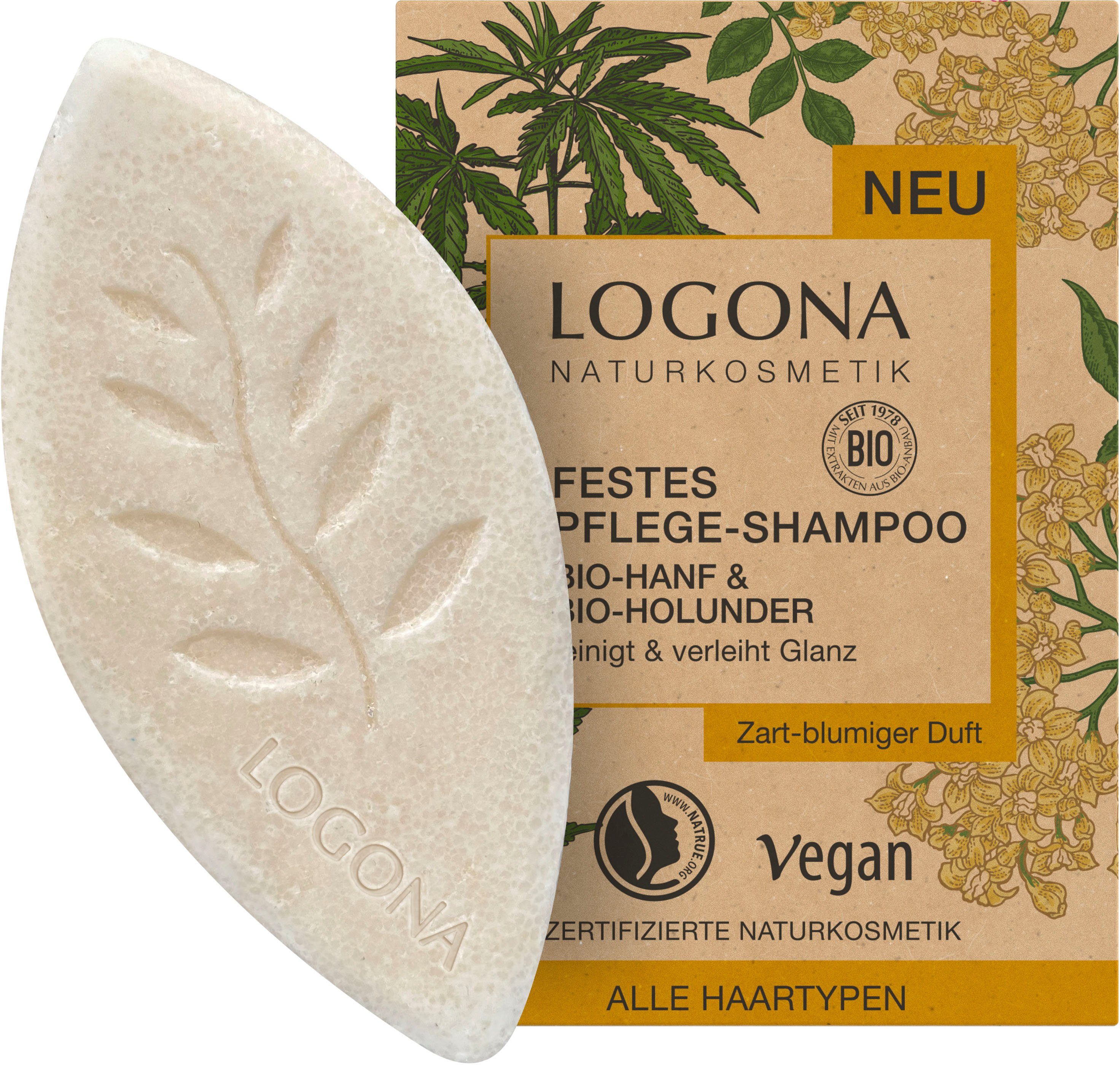LOGONA Haarshampoo Logona Festes Shampoo Hanf & Holunder, Reinigt und  verleiht dem Haar geschmeidigen Glanz