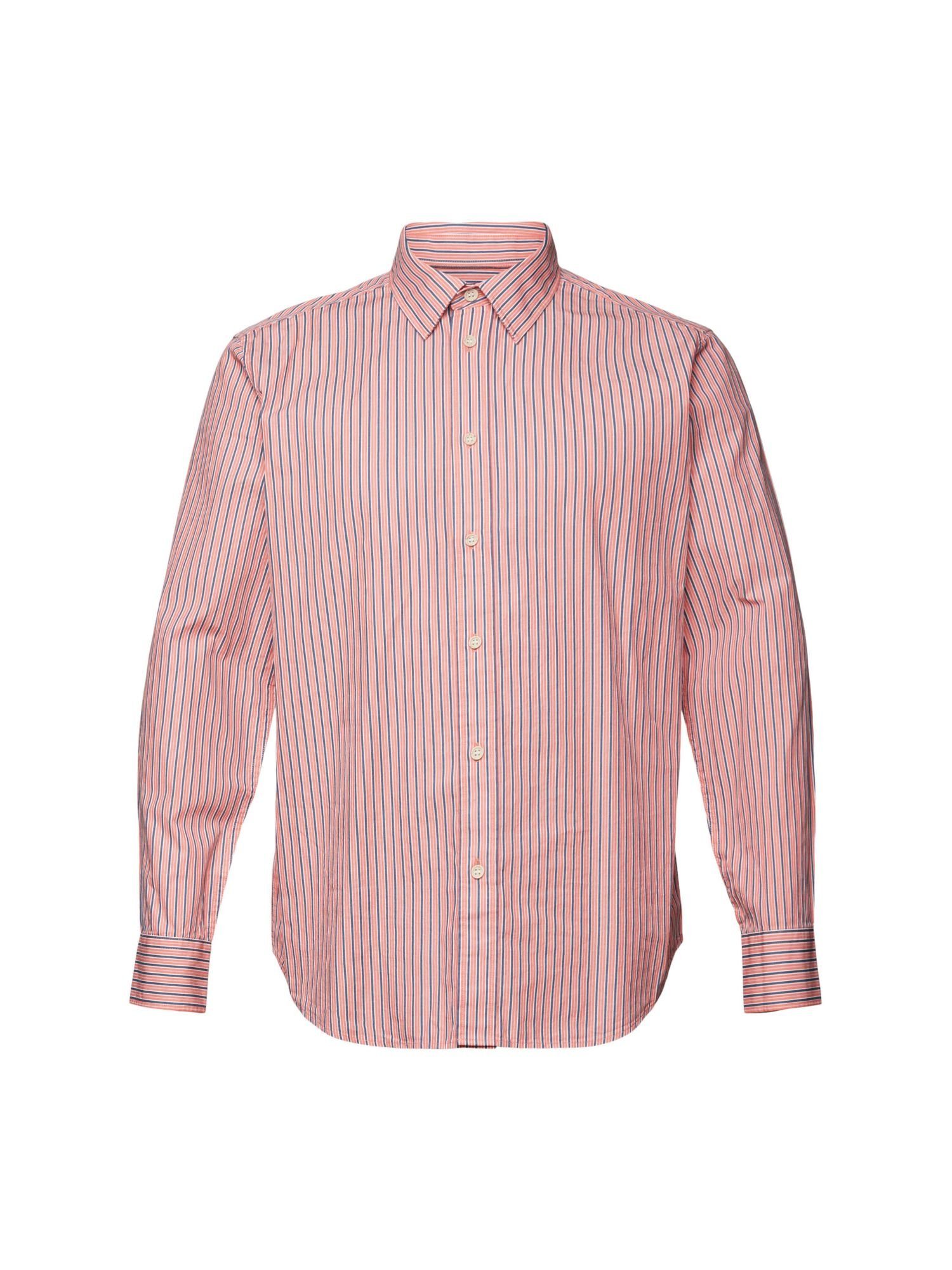 Esprit Langarmhemd Hemd mit Streifen, 100% Baumwolle CORAL RED