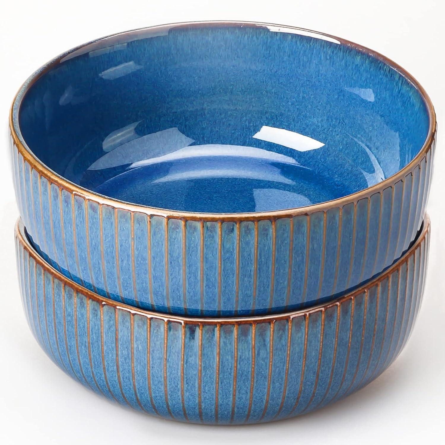 LuxusKollektion Salatschüssel Salatschüssel Keramik 1800ml 21cm Blau 2 PCS Salatschüssel
