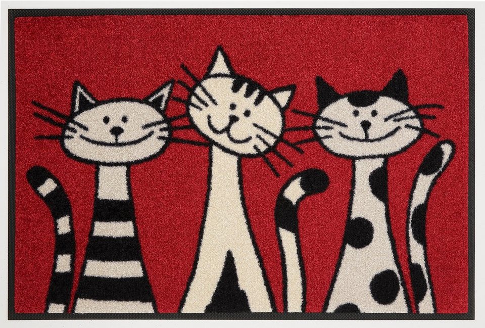 Fußmatte Three Cats, wash+dry by Kleen-Tex, rechteckig, Höhe: 9 mm,  Schmutzfangmatte, Motiv Katzen, rutschhemmend, waschbar, Maschinenwaschbar  bis 60 Grad, trocknergeeignet bis 90 Grad