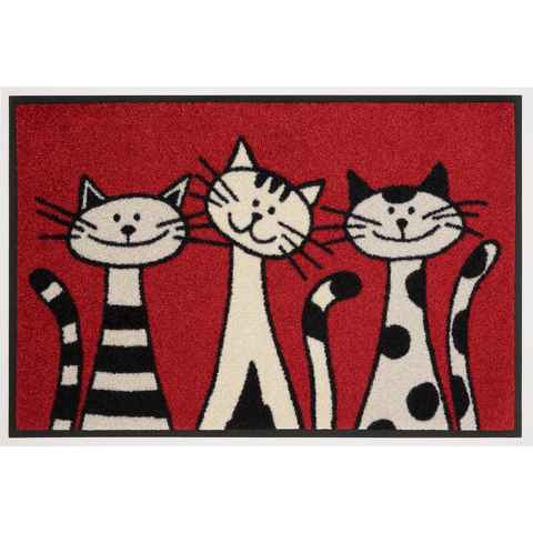 Fußmatte Three Cats, wash+dry by Kleen-Tex, rechteckig, Höhe: 9 mm, Schmutzfangmatte, Motiv Katzen, rutschhemmend, waschbar