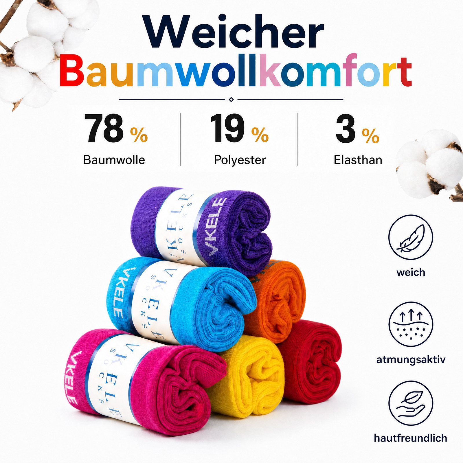 Vkele Businesssocken Bunte Socken (6-Paar) Geschenkpack einfarbige socken herrensocken, Crew Socken – Bild 2 von 5